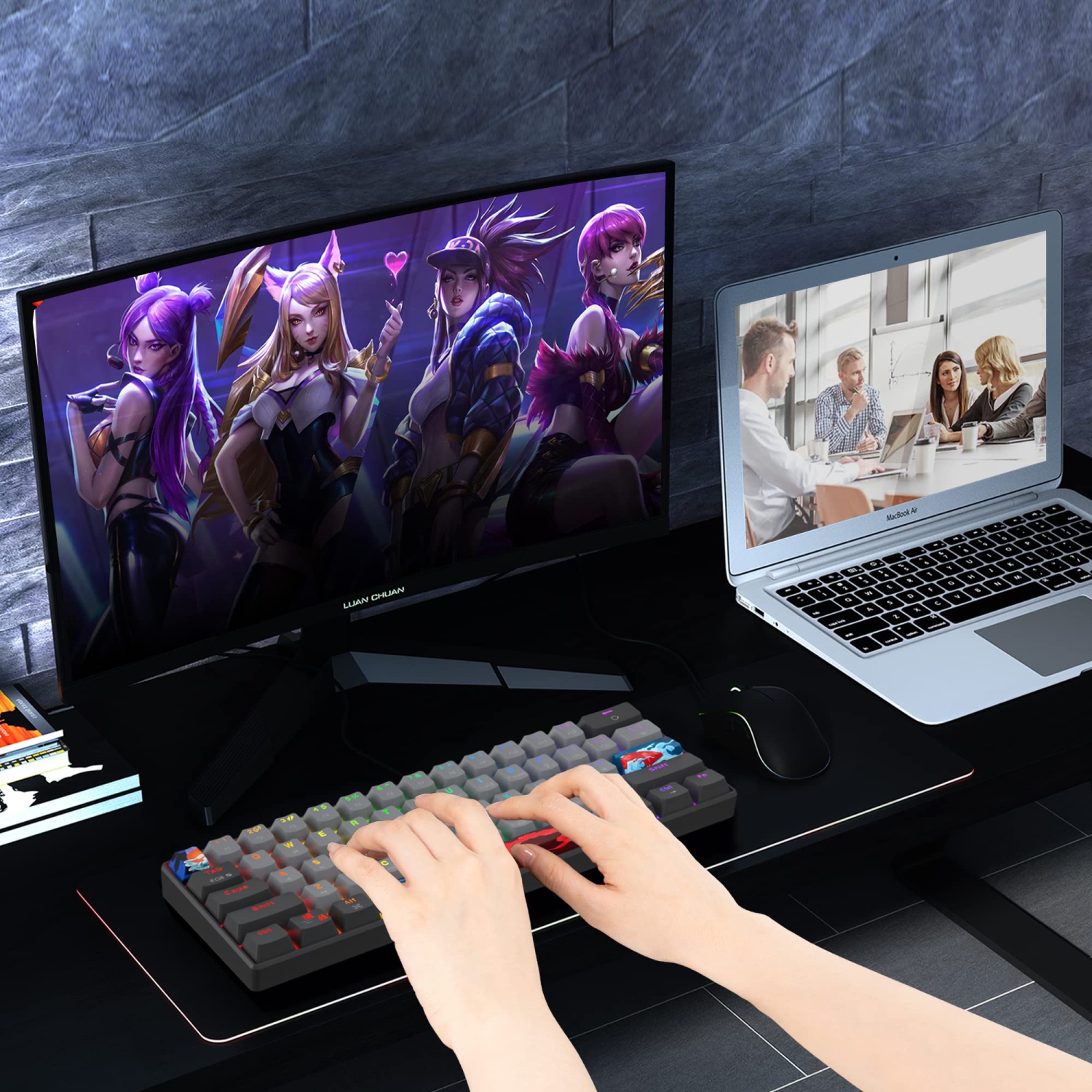 Owpkeenthy 60% Percent Keyboard Mechanical Gaming Blue Switch Ultra Compact RGB Wired 60% Gaming Keyboard N-Key Rollover for PC Gamer(Black/Blue