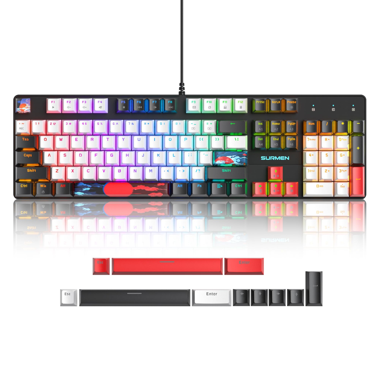 Owpkeenthy 104 Keys Full Size Mechanical Gaming Keyboard with Number Pad, Wired 100% Office Light Up Keyboard NKRO RGB Backlit Red Switch for PC Gamer