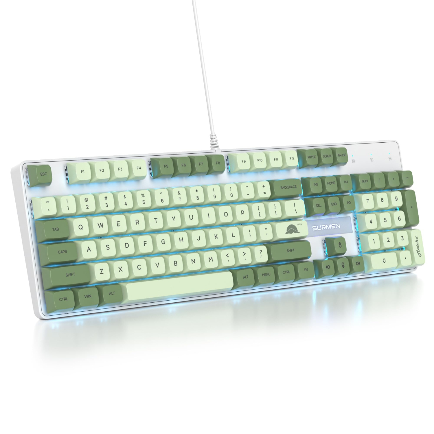 Owpkeenthy – clavier de jeu mécanique vert pleine grandeur avec pavé numérique, clavier avec fil 100 % à rétroéclairage RVB NKRO à 104 touches avec