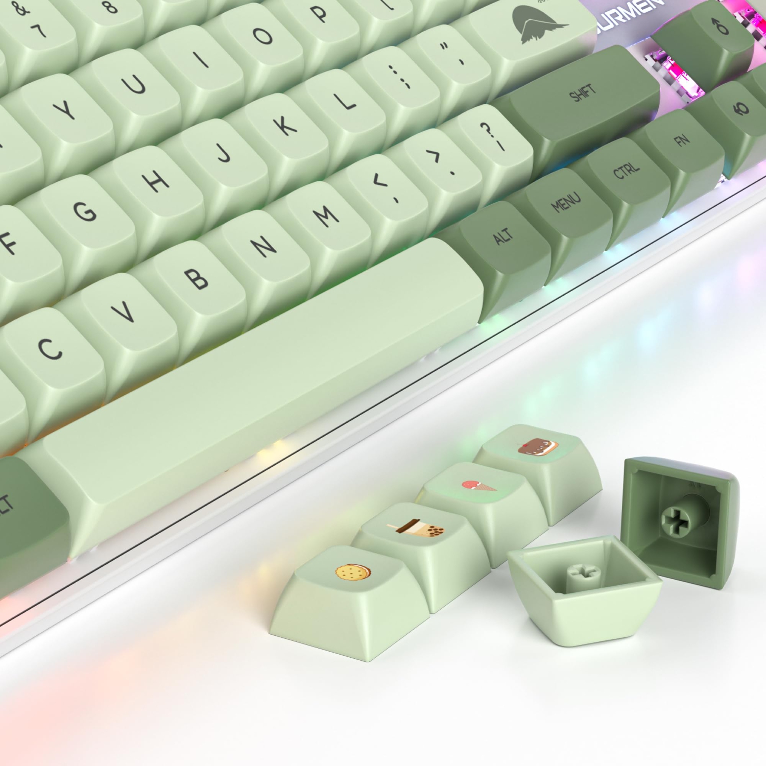 Owpkeenthy – clavier de jeu mécanique vert pleine grandeur avec pavé numérique, clavier avec fil 100 % à rétroéclairage RVB NKRO à 104 touches avec