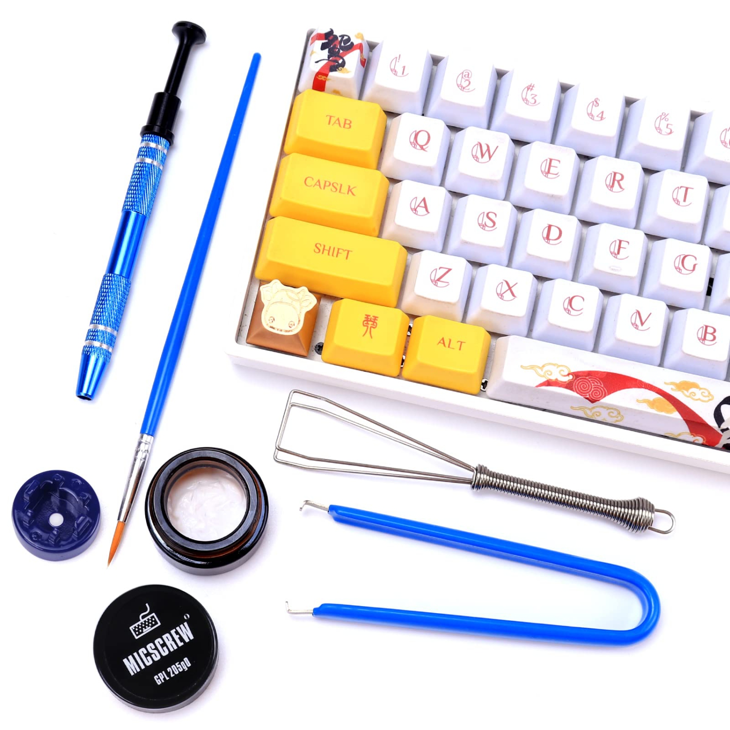 Switch Opener Kit with 0.35OZ GPL205 G0 Keyboard Lube 6PCS Contains Keycap Puller Switch Puller Stem Holder Keyboard Grease for Mechanical Keyboard