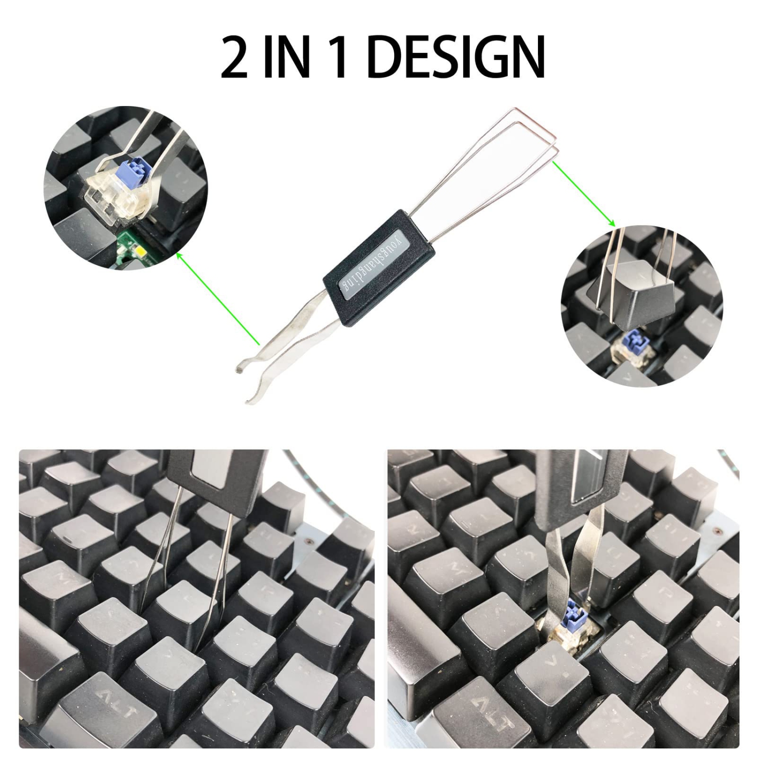 Extracteur de touches avec brosse pour clavier de 2 pièces, trousse de nettoyage d'ordinateur pour touches de clavier d'ordinateur mécanique, outil
