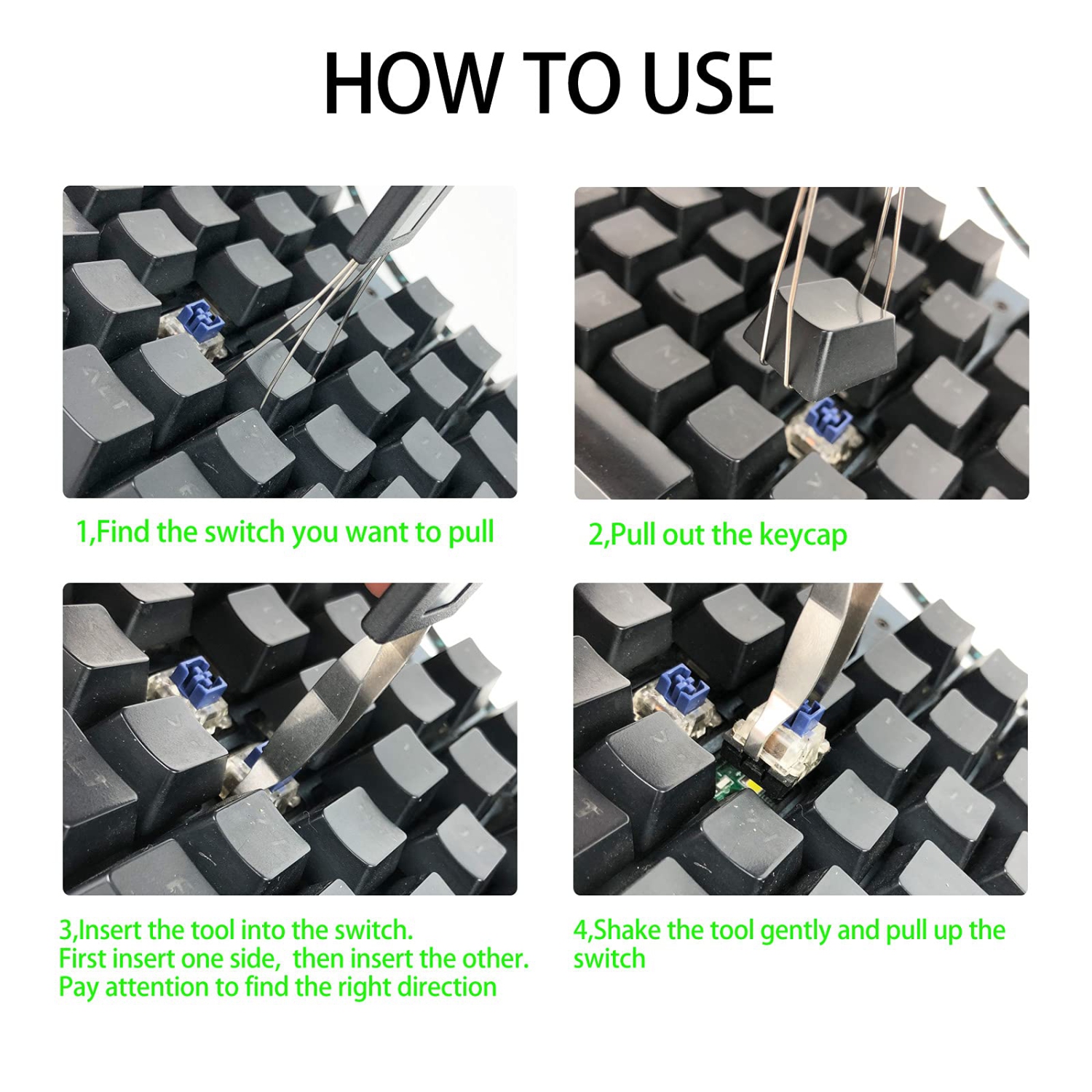 Extracteur de touches avec brosse pour clavier de 2 pièces, trousse de nettoyage d'ordinateur pour touches de clavier d'ordinateur mécanique, outil