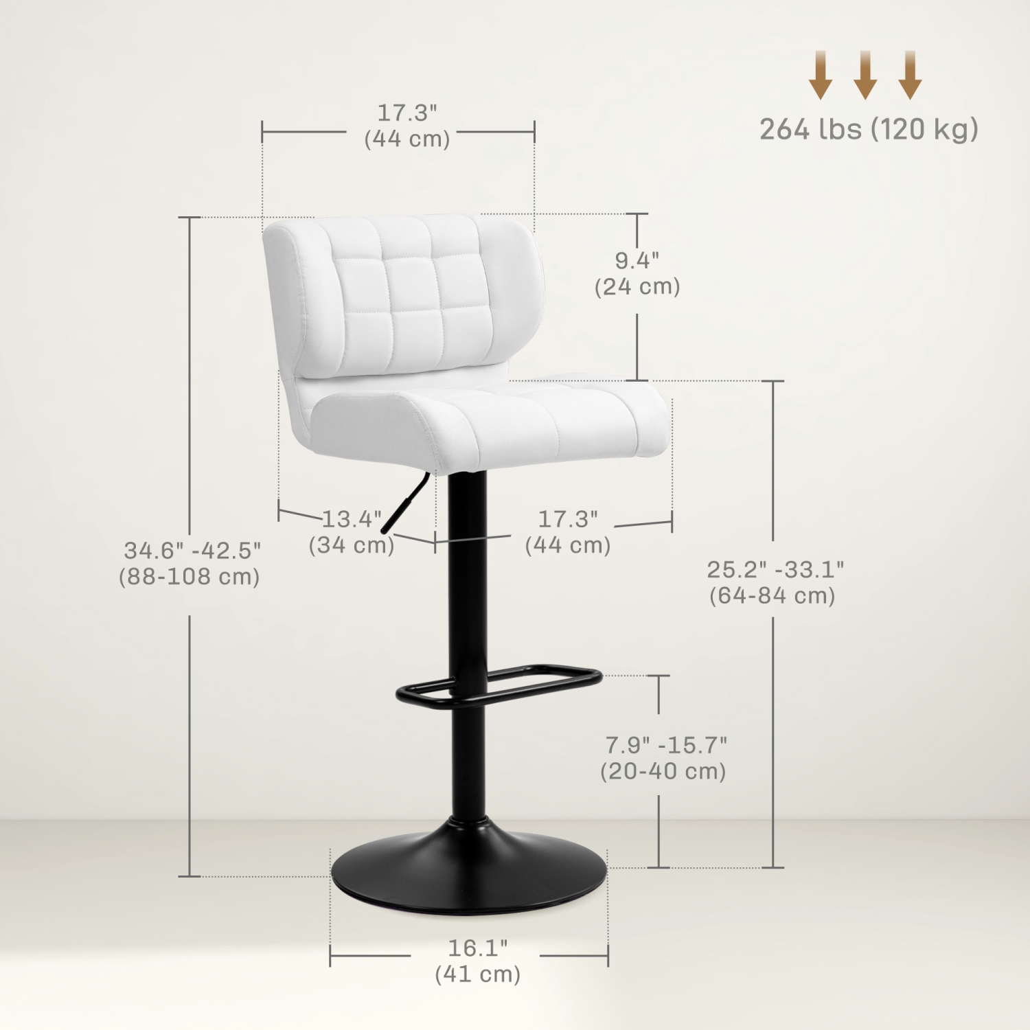 HOMCOM – Ensemble de 2 tabourets de bar ajustables, tabourets pivotants en cuir pu capitonné avec repose-pieds et dossier, chaises de bar pour