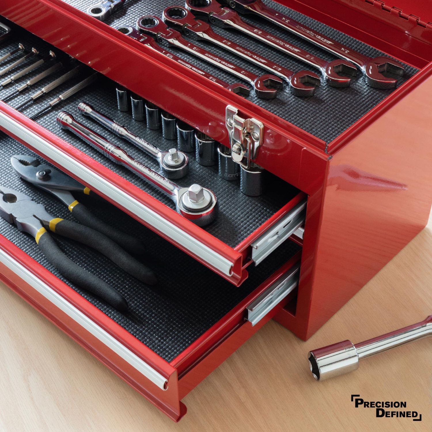 Revêtement de boîte à outils de qualité professionnelle, 24 po x 10&nbsp;pi, noir | Doublure de tiroir de boîte à outils, tapis antidérapant de