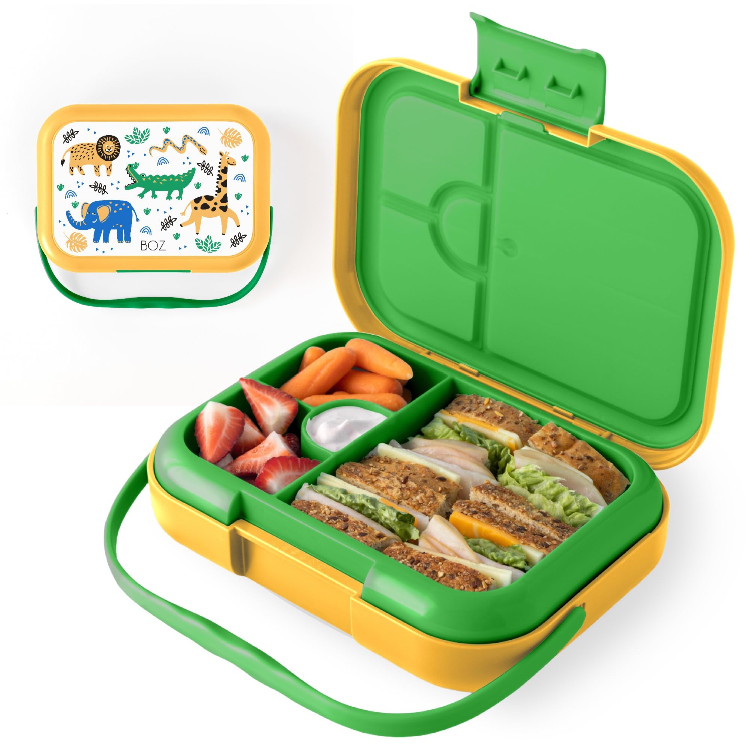 BOZ Bento Box for Kids - Toddler Lunch Box for Daycare - Leak Proof 4 Compartments Kids Lunch Container - Dishwasher Safe - Bento Lunch Box
