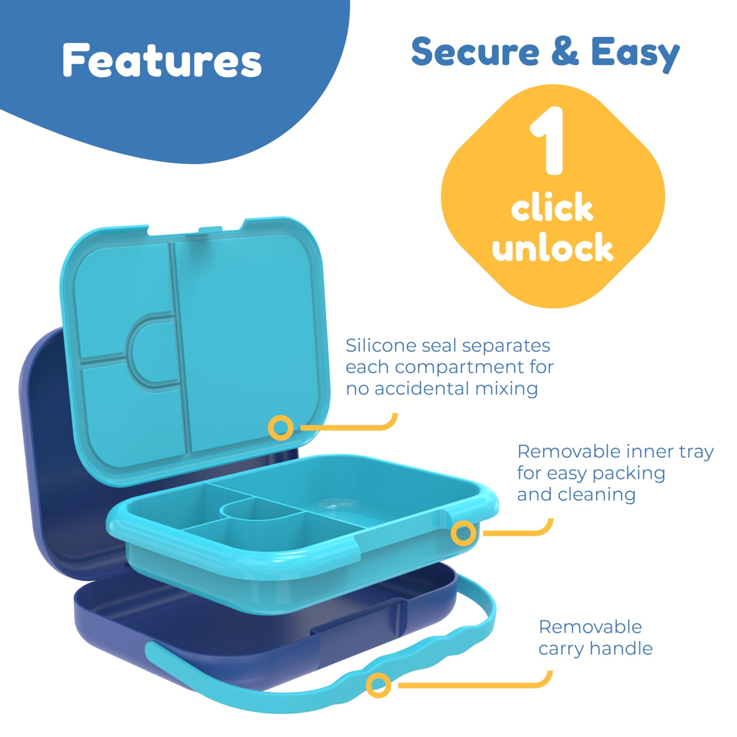 BOZ Bento Box for Kids - Toddler Lunch Box for Daycare - Leak Proof 4 Compartments Kids Lunch Container - Dishwasher Safe - Bento Lunch Box