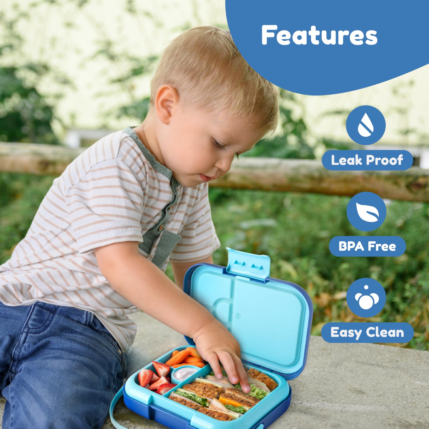 BOZ Bento Box for Kids - Toddler Lunch Box for Daycare - Leak Proof 4 Compartments Kids Lunch Container - Dishwasher Safe - Bento Lunch Box