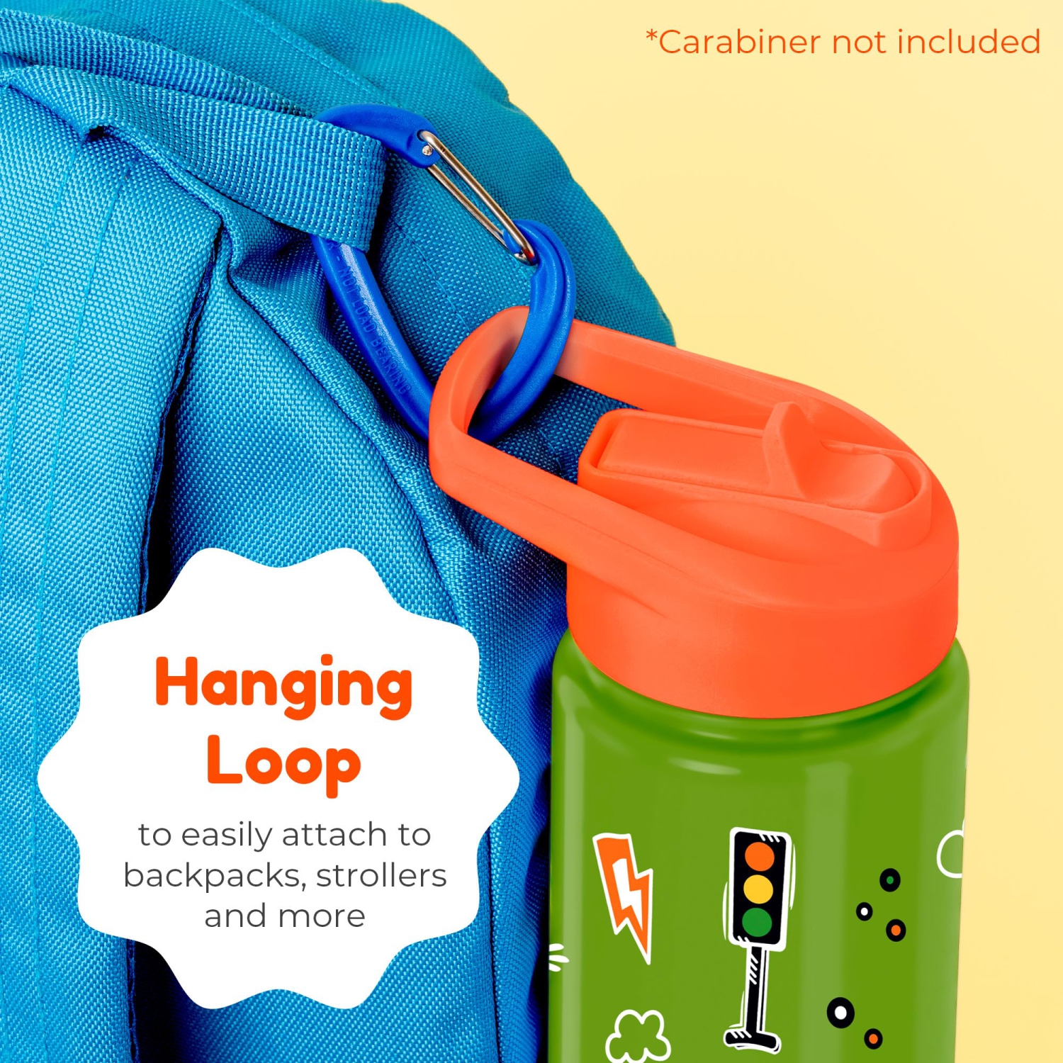 BOZ Kids Insulated Water Bottle with Straw Lid, Stainless Steel Vacuum Double Wall Water Cup, 14 oz Carry Handle, BPA-free and Dishwasher-safe (Cars)