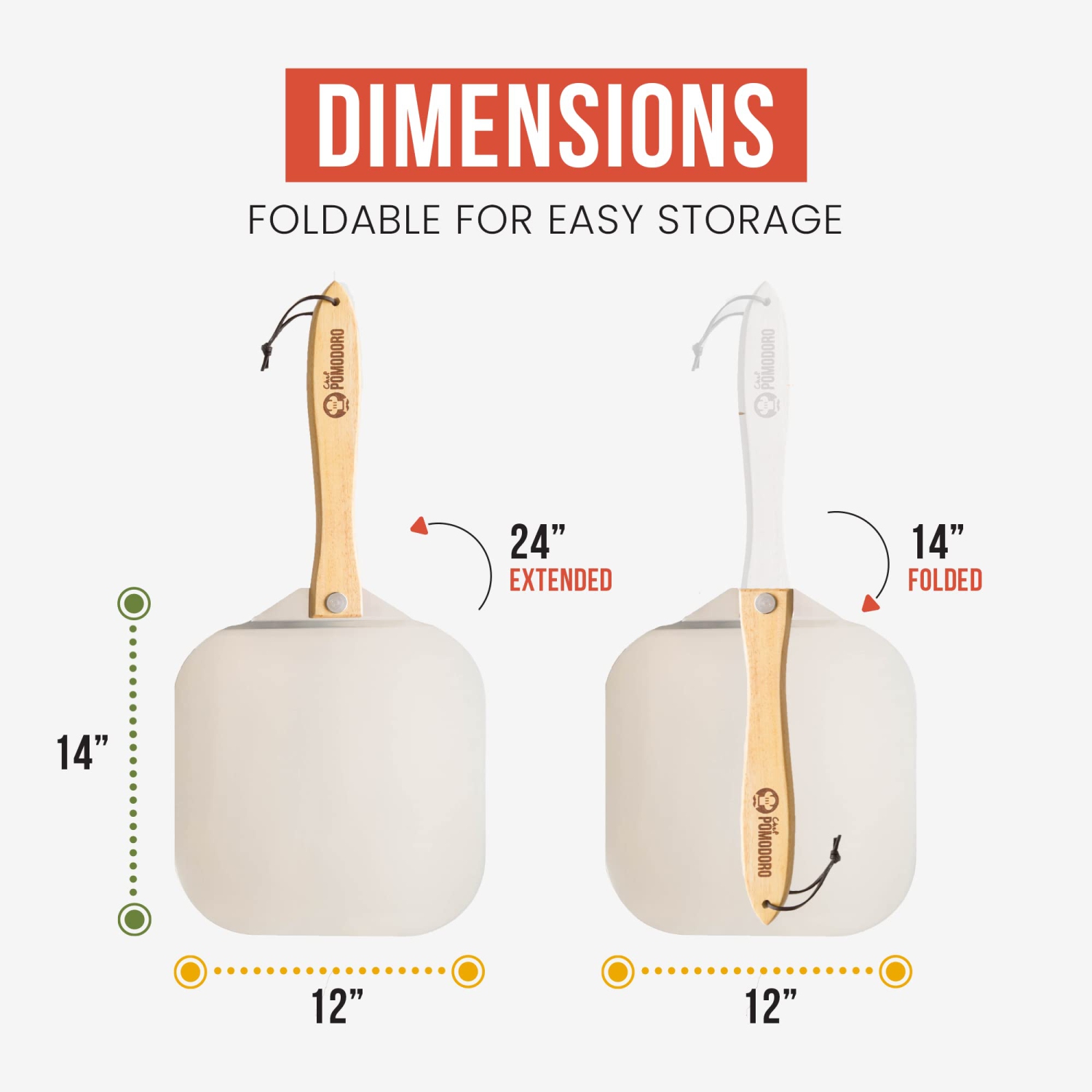 Chef Pomodoro Pizza Peel 12x14" & 14" Stainless Steel Pizza Rocker Cutter Set - Metal Pizza Peel Paddle, Pizza Spatula Paddle, Pizza Cutter Rocker