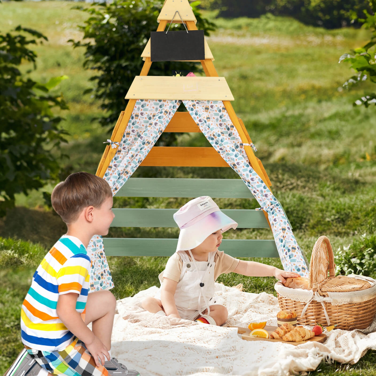 Tente pour tipi de Costway pour enfants avec drapeaux et rideaux de porte amovibles lavables à la machine
