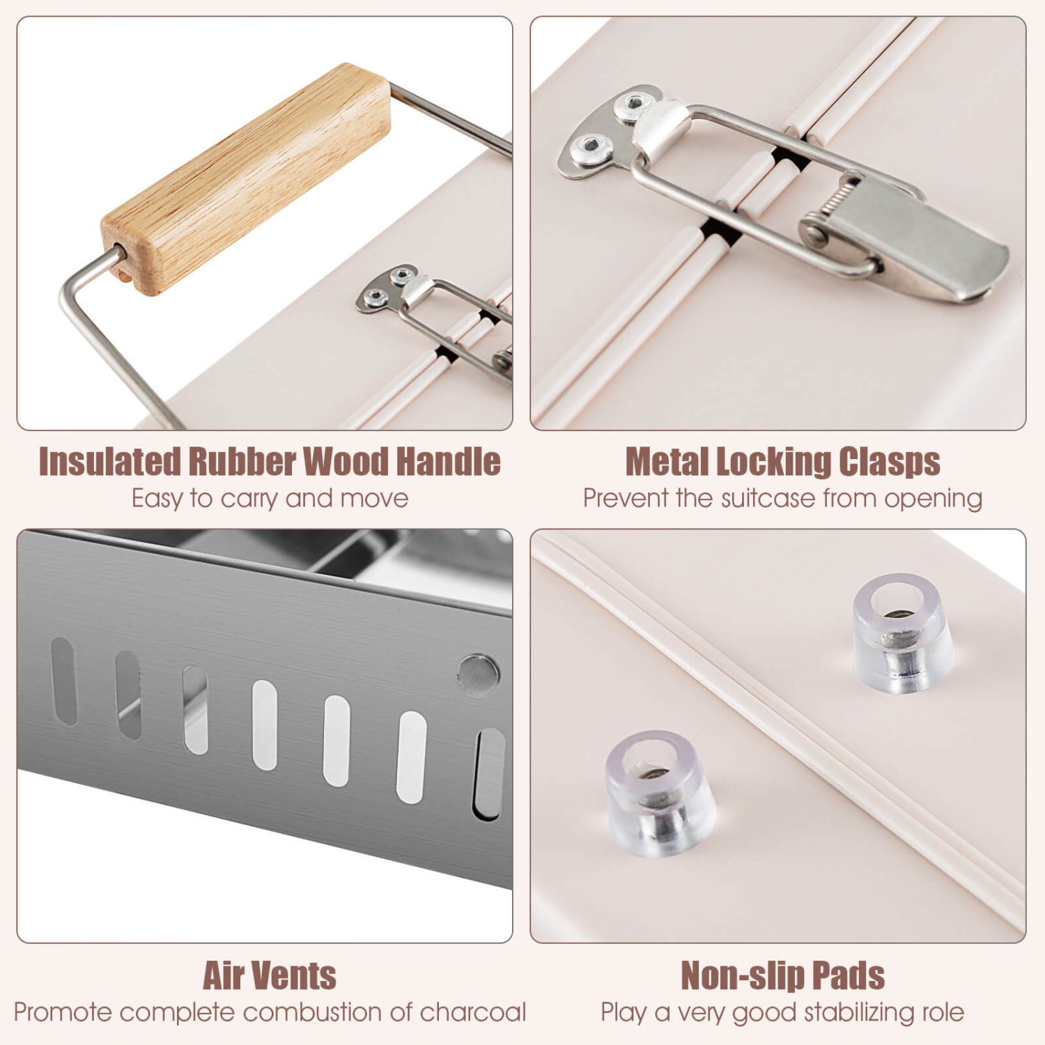 Costway Outdoor Charcoal Grill with 2 Stainless Steel Grill Nets Charcoal Box for Camping