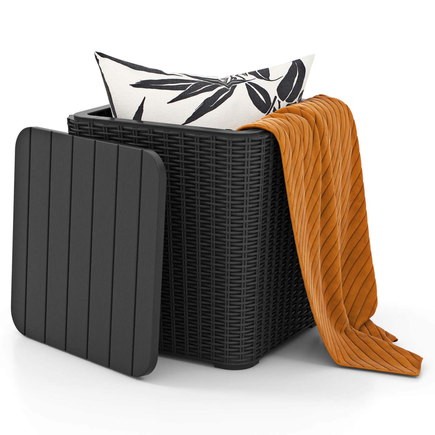 Costway 11.5 Gallon Water-proof Deck Box with Removable Lid Storage Container Side Table