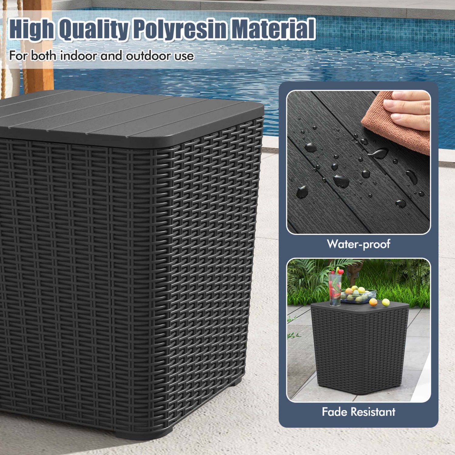 Costway 11.5 Gallon Water-proof Deck Box with Removable Lid Storage Container Side Table