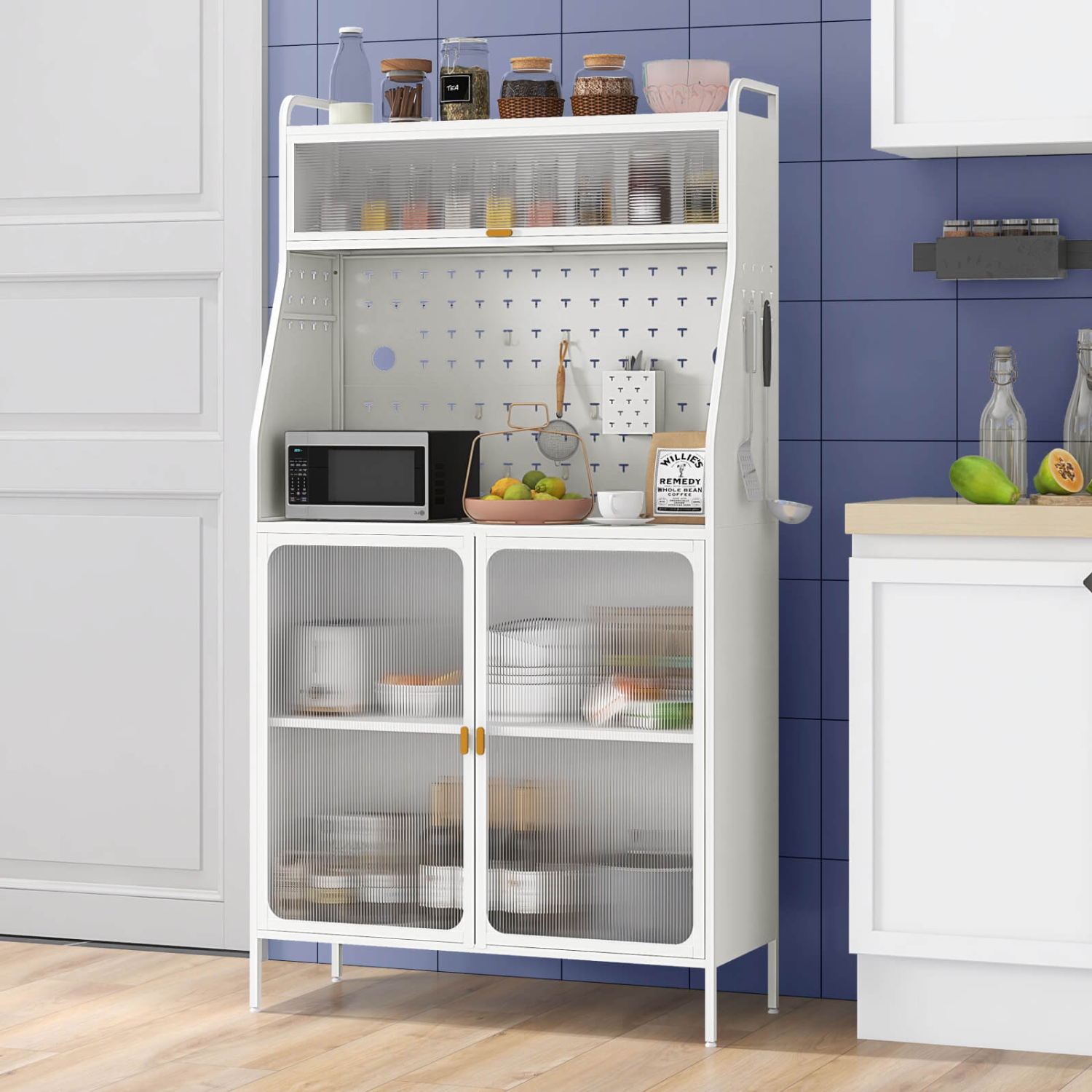 Costway 5-tier Metal Kitchen Bakers Rack with Pegboard 8 Hooks 5-position Adjustable Shelf