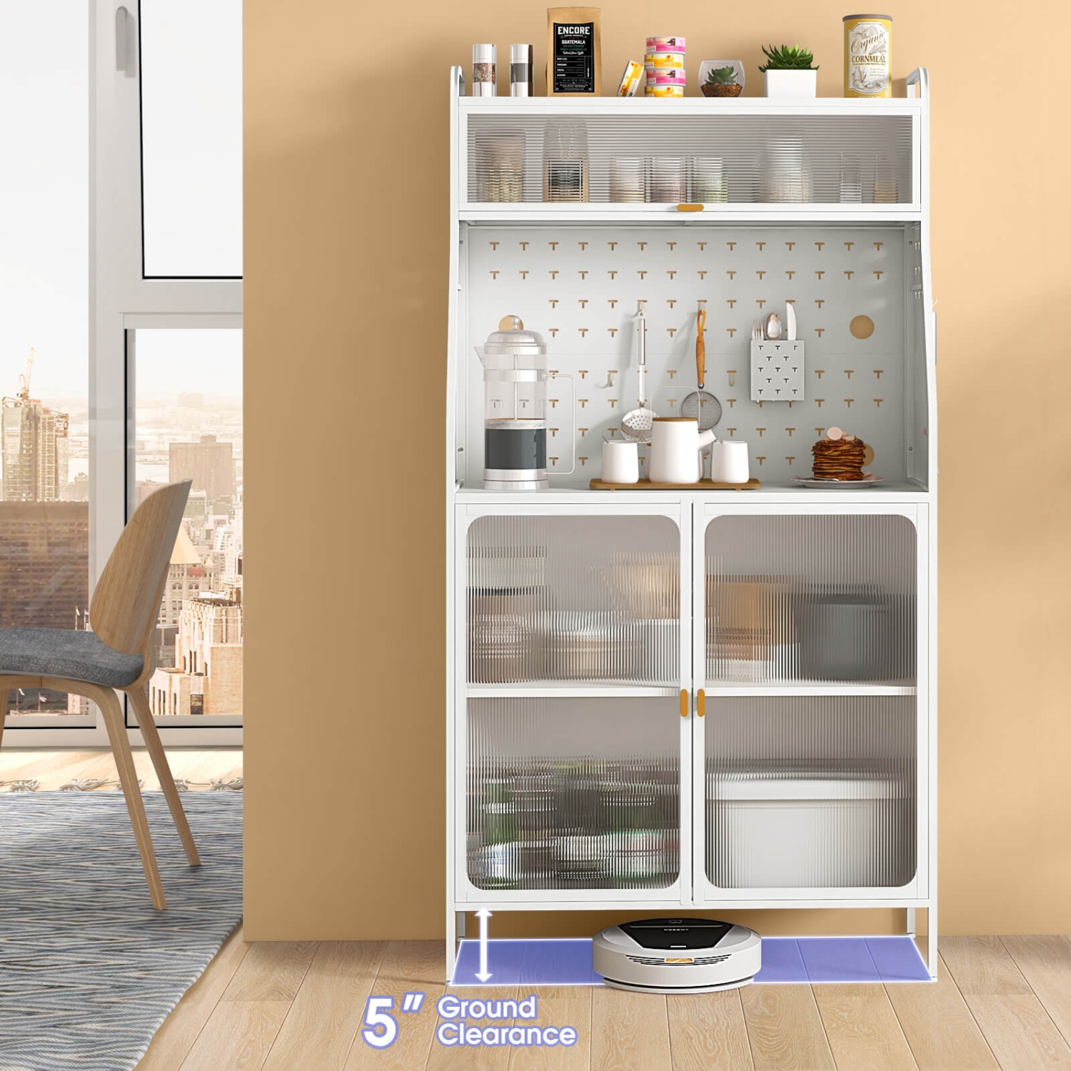 Costway 5-tier Metal Kitchen Bakers Rack with Pegboard 8 Hooks 5-position Adjustable Shelf