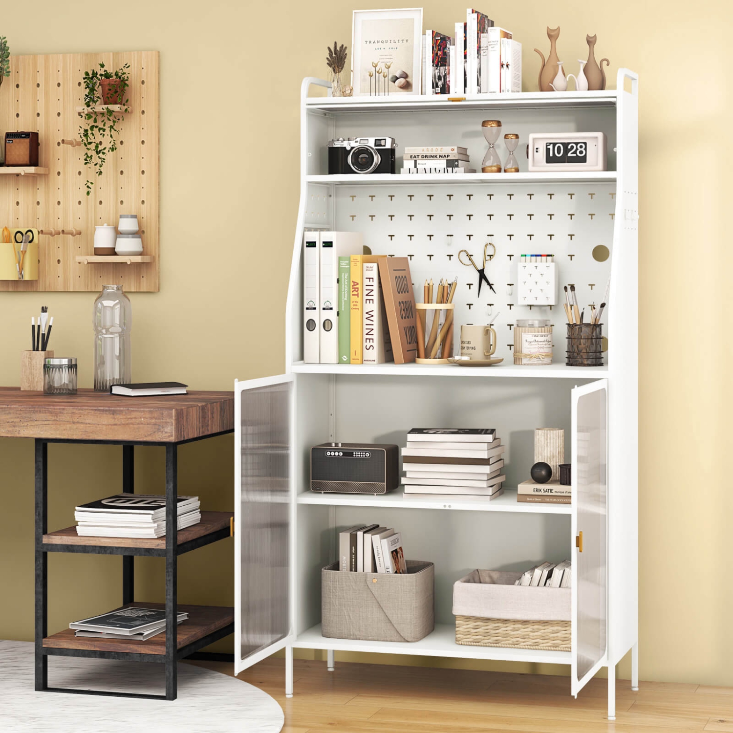 Costway 5-tier Metal Kitchen Bakers Rack with Pegboard 8 Hooks 5-position Adjustable Shelf