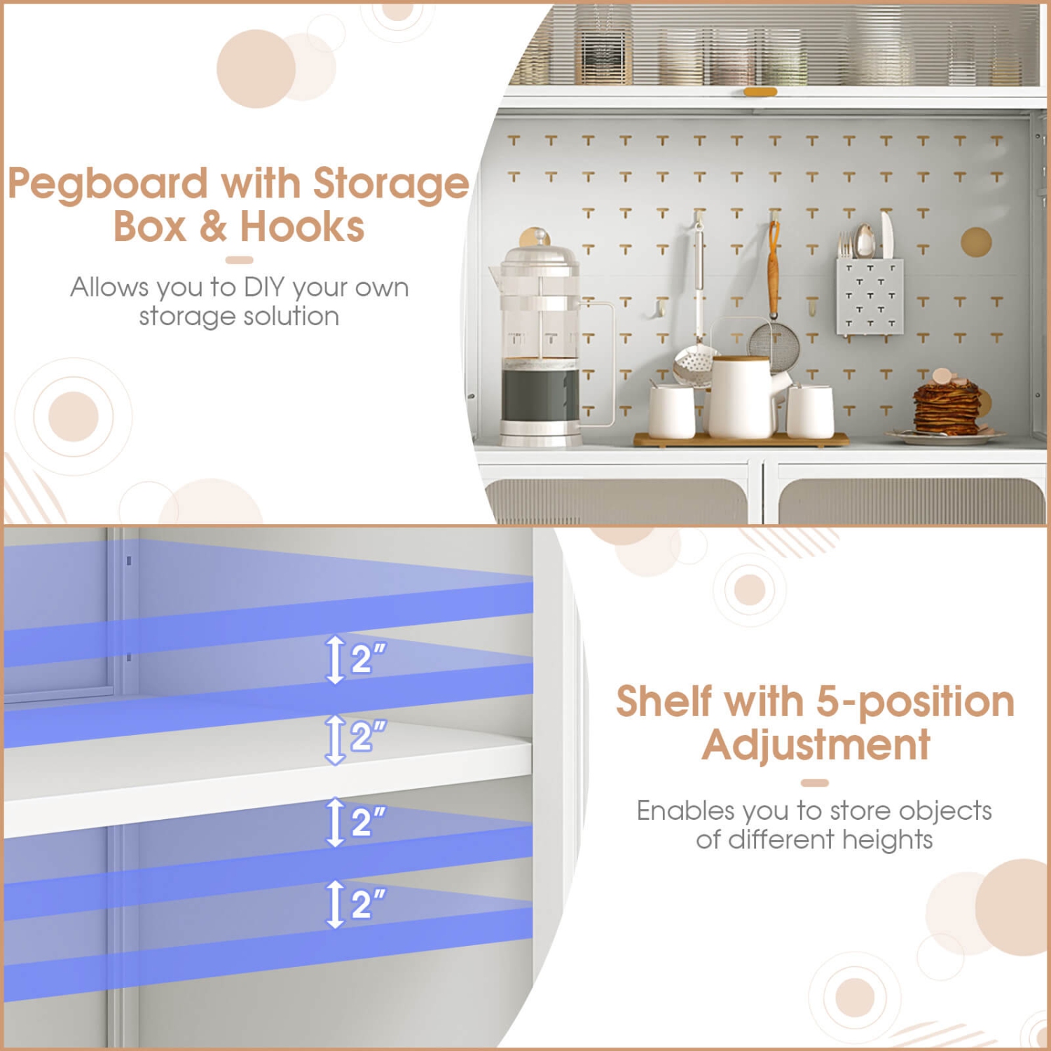 Costway 5-tier Metal Kitchen Bakers Rack with Pegboard 8 Hooks 5-position Adjustable Shelf