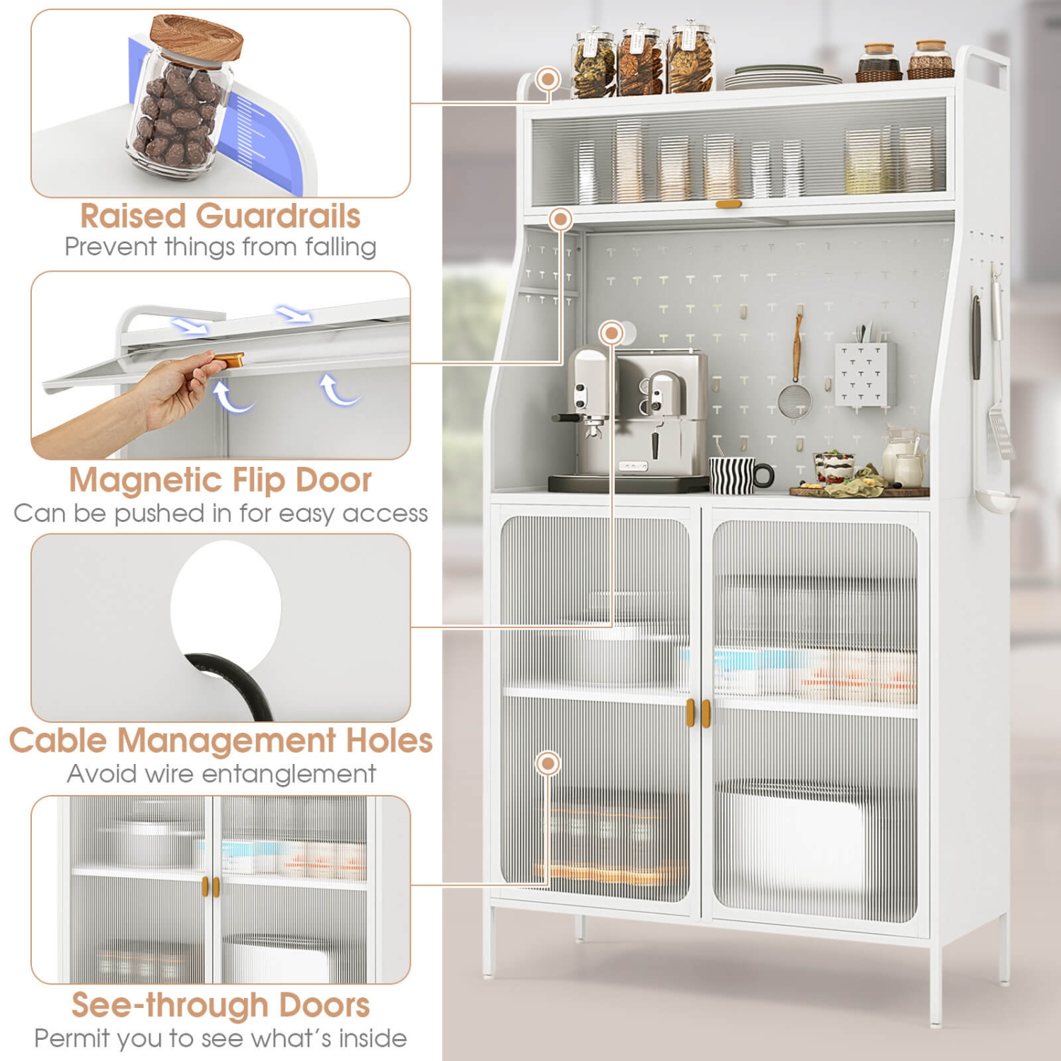 Costway 5-tier Metal Kitchen Bakers Rack with Pegboard 8 Hooks 5-position Adjustable Shelf