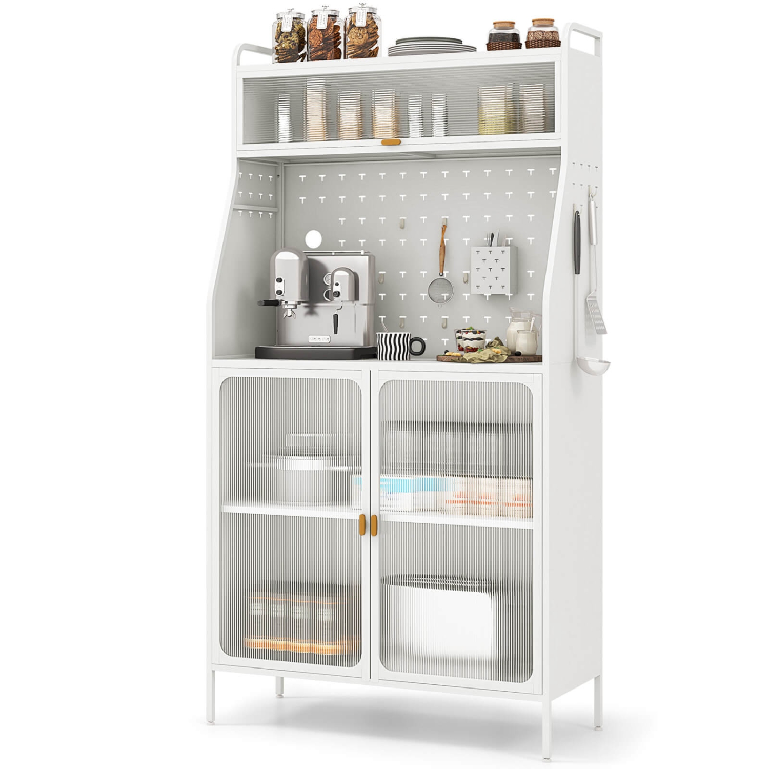 Costway 5-tier Metal Kitchen Bakers Rack with Pegboard 8 Hooks 5-position Adjustable Shelf