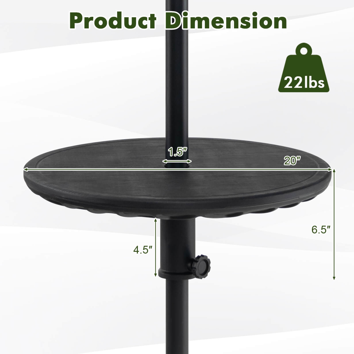 Costway 20" Patio Umbrella Table with 1.5" Umbrella Hole All-weather Round Table Tray