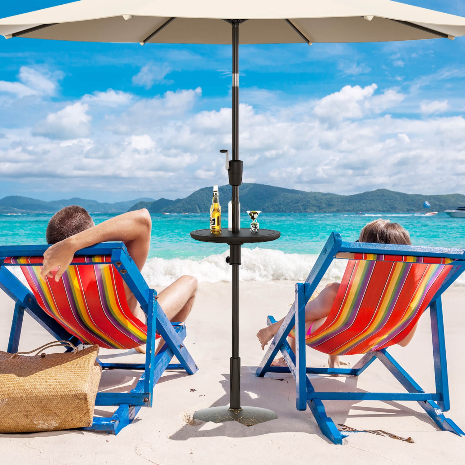 Costway 20" Patio Umbrella Table with 1.5" Umbrella Hole All-weather Round Table Tray