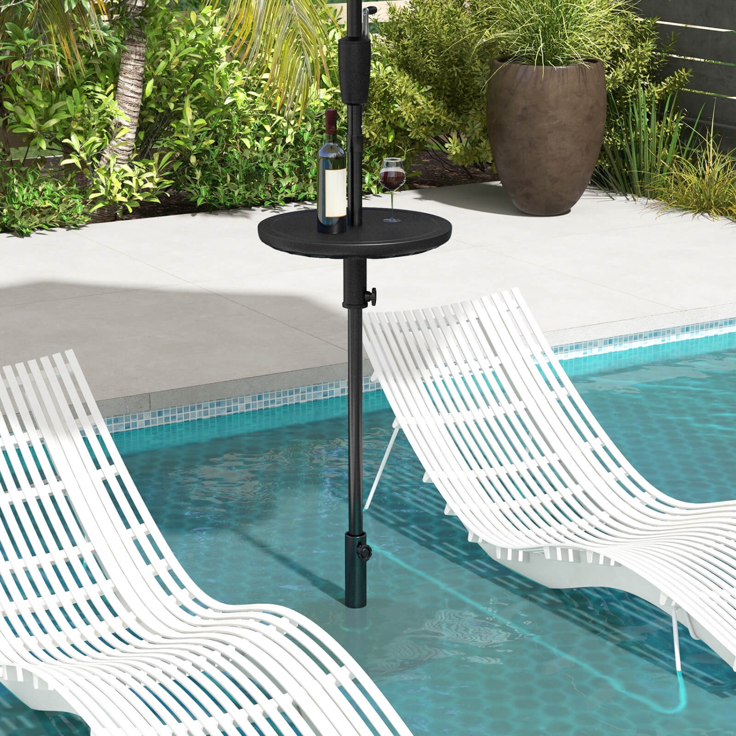 Costway 20" Patio Umbrella Table with 1.5" Umbrella Hole All-weather Round Table Tray