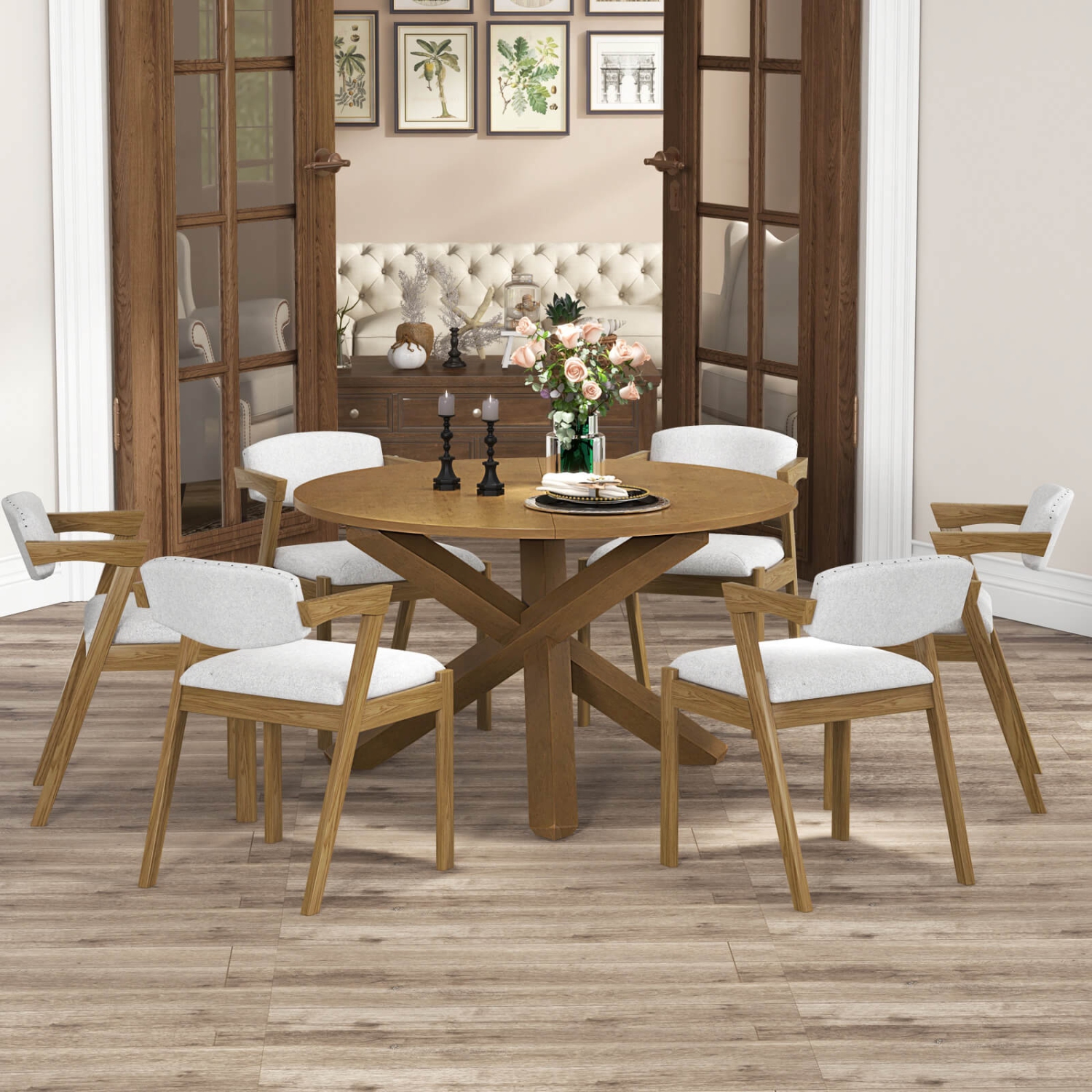 Costway 47" Round Dining Table with Solid Acacia Wood Legs for 4-6 Person for Kitchen