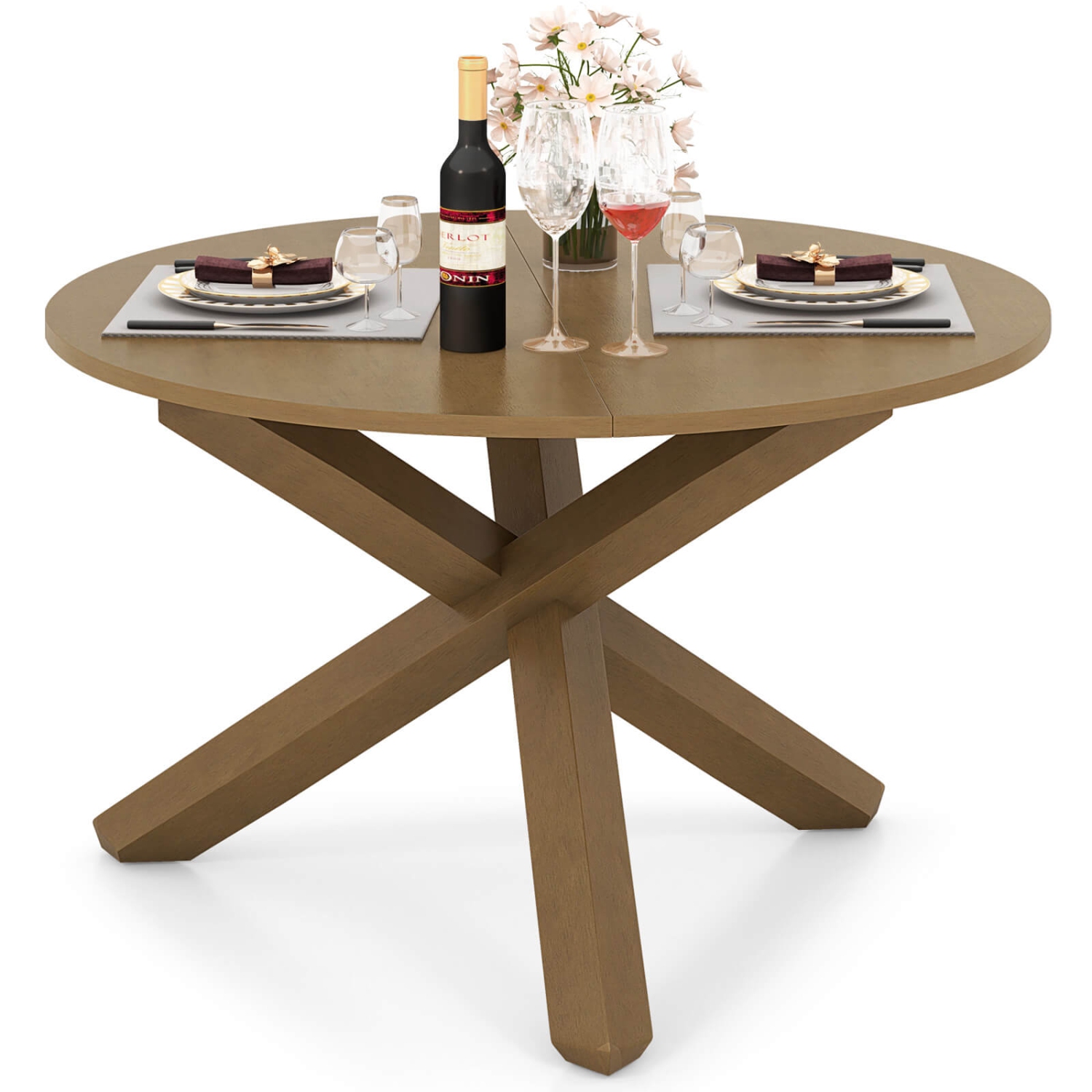Costway 47" Round Dining Table with Solid Acacia Wood Legs for 4-6 Person for Kitchen