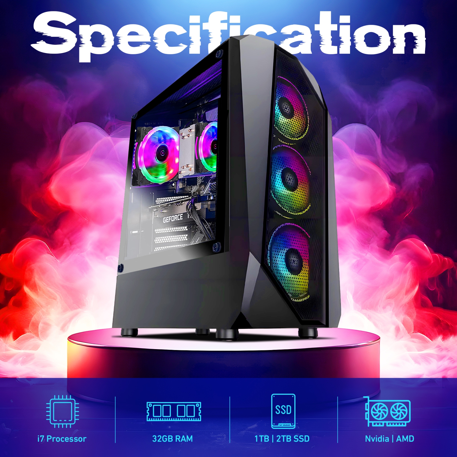 Gaming PC AQVIN - Intel Core i7 Processor upto 4.6Ghz - 32GB RAM DDR4 - 2TB SSD - NVIDIA Graphics Card RTX 5060 8GB - Windows 11 Pro - Gaming