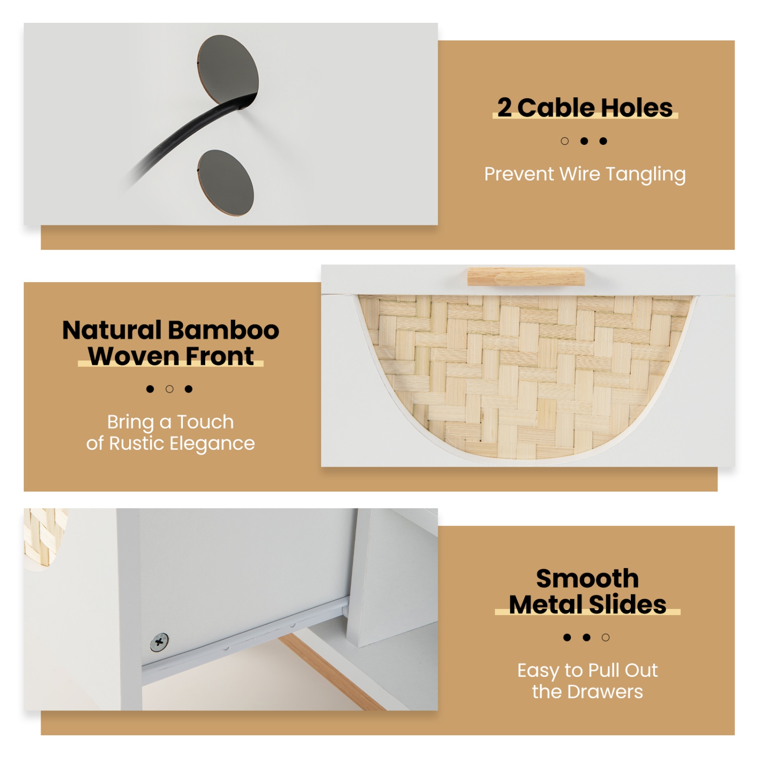 Costway TV Stand for 55-Inch TVs with 2 Drawers & Bamboo Woven Fronts Solid Wood Legs