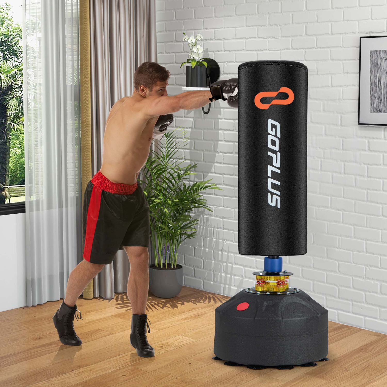 Costway Freestanding Punching Bag with Stand Suction Cup Base 5-layer Construction Adults