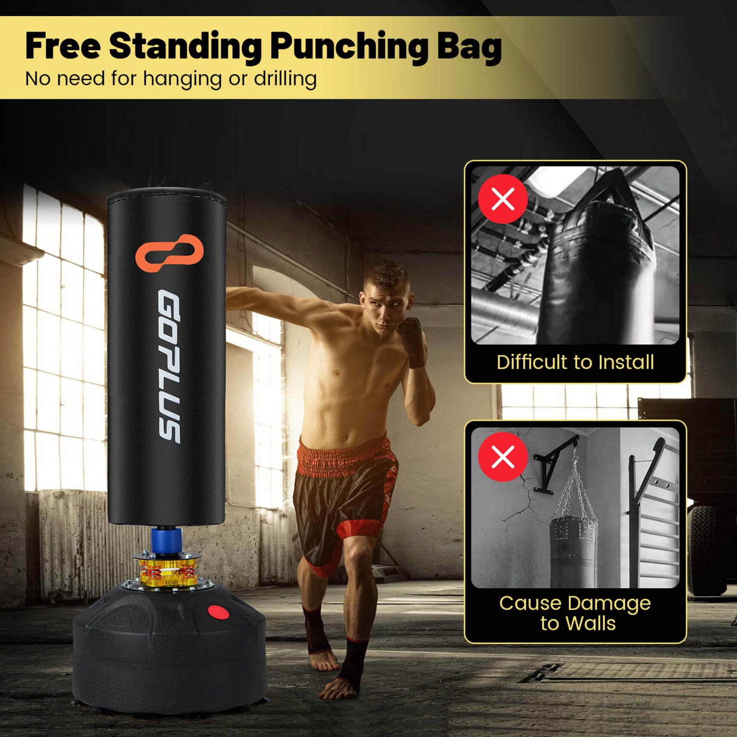 Costway Freestanding Punching Bag with Stand Suction Cup Base 5-layer Construction Adults