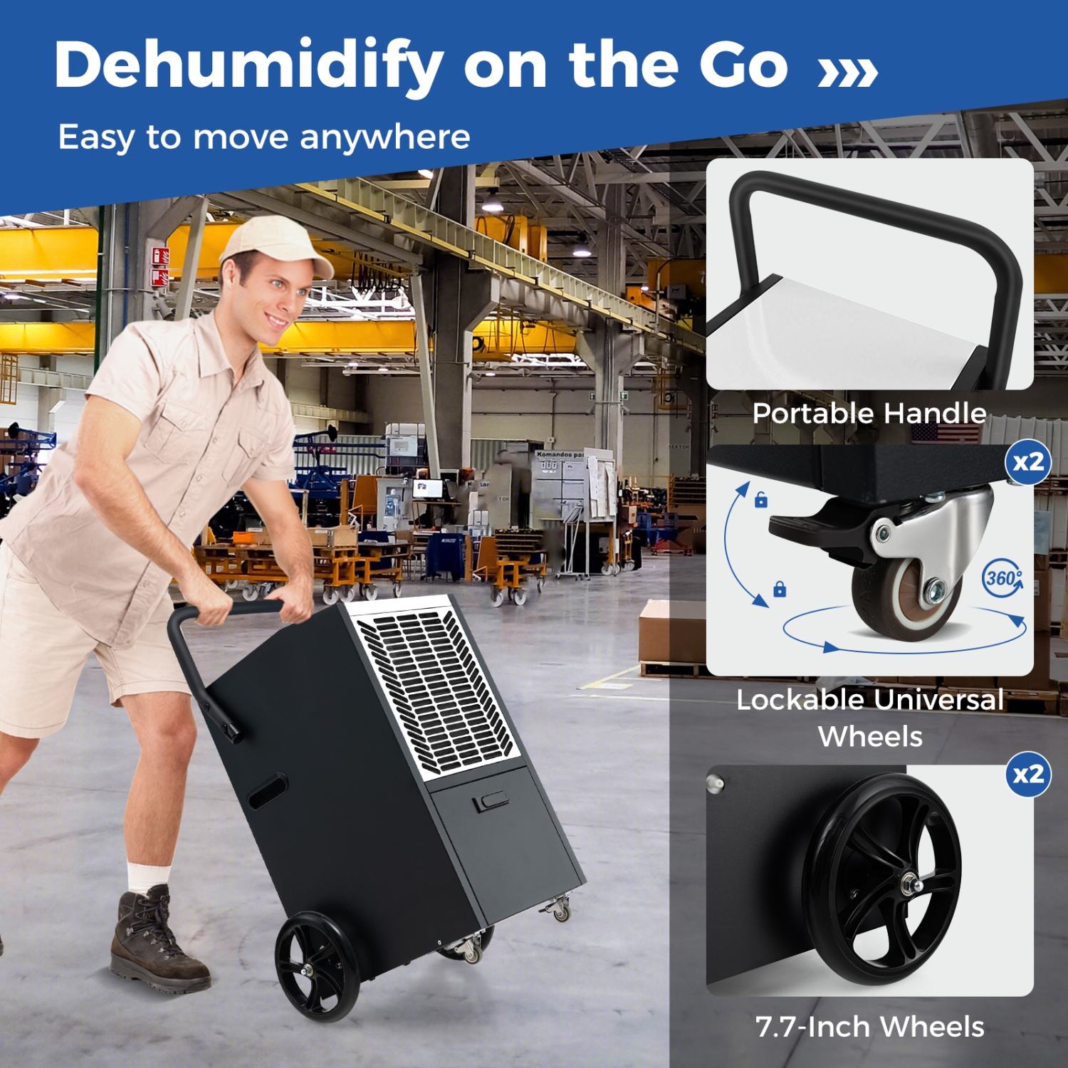 Costway 163 Pints Commercial Dehumidifier with Pump & Drain Hose Heavy Duty Dehumidifier