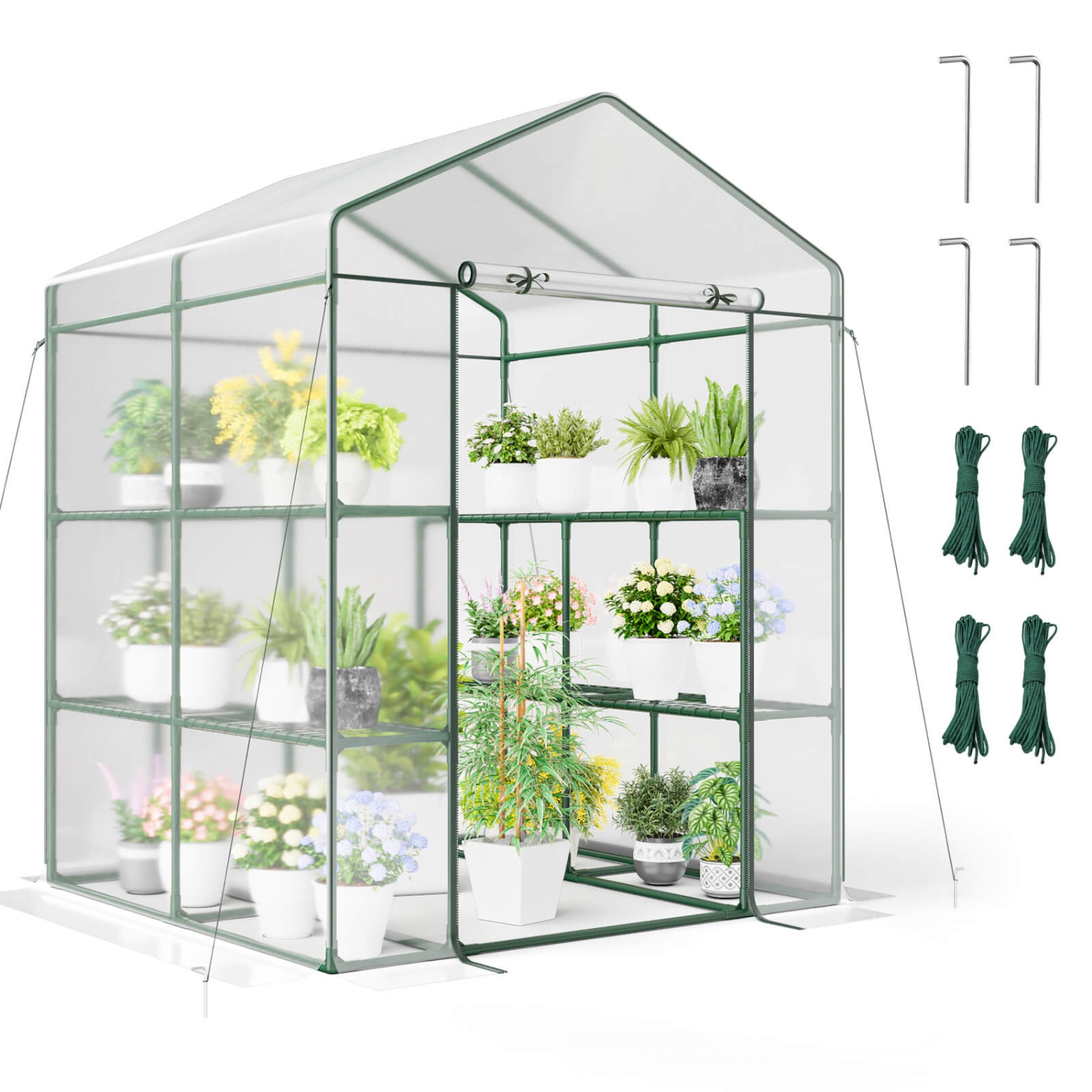 Costway Portable Mini Greenhouse with 3 Tiers 8 Shelves Roll-up Zippered Door for Plants