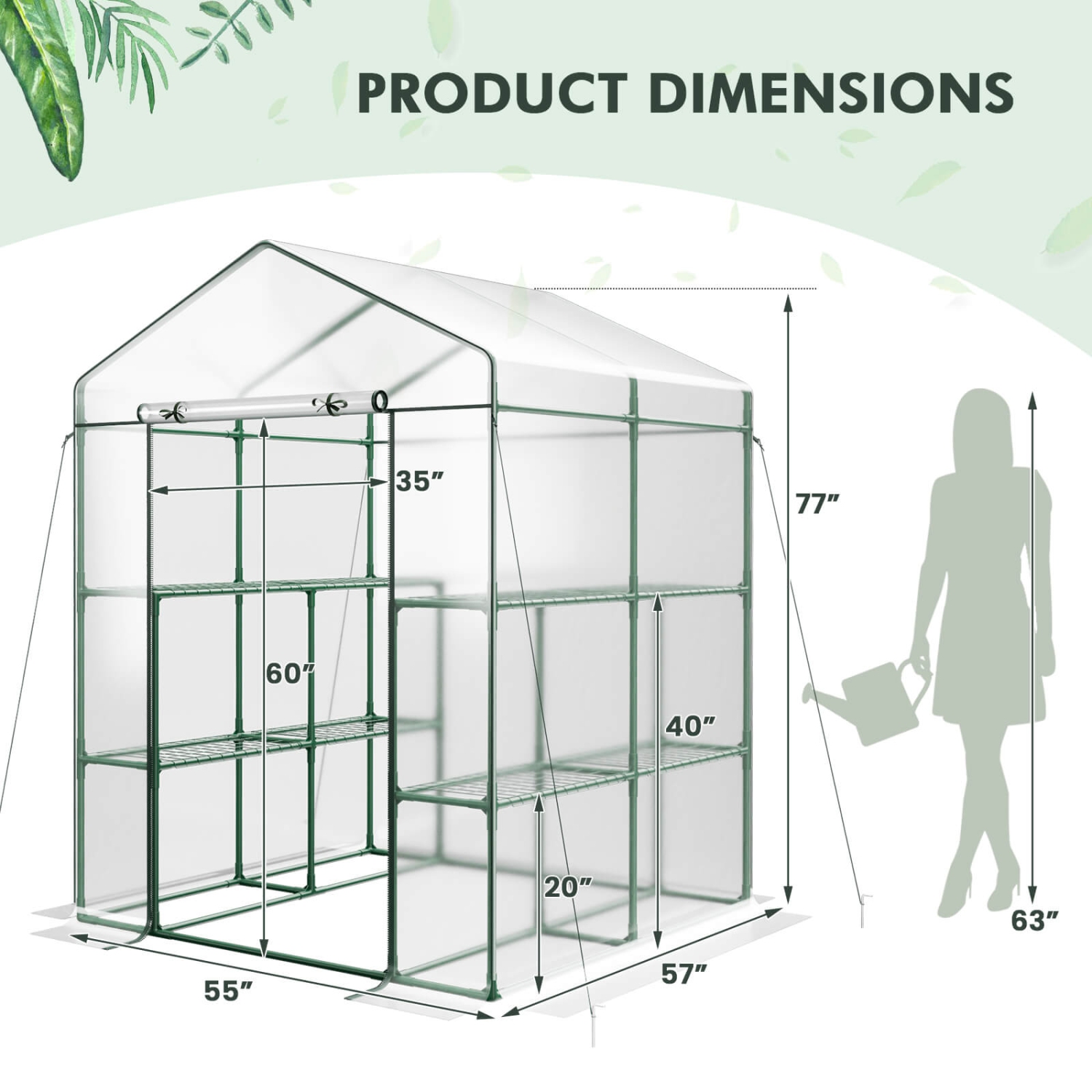 Costway Portable Mini Greenhouse with 3 Tiers 8 Shelves Roll-up Zippered Door for Plants