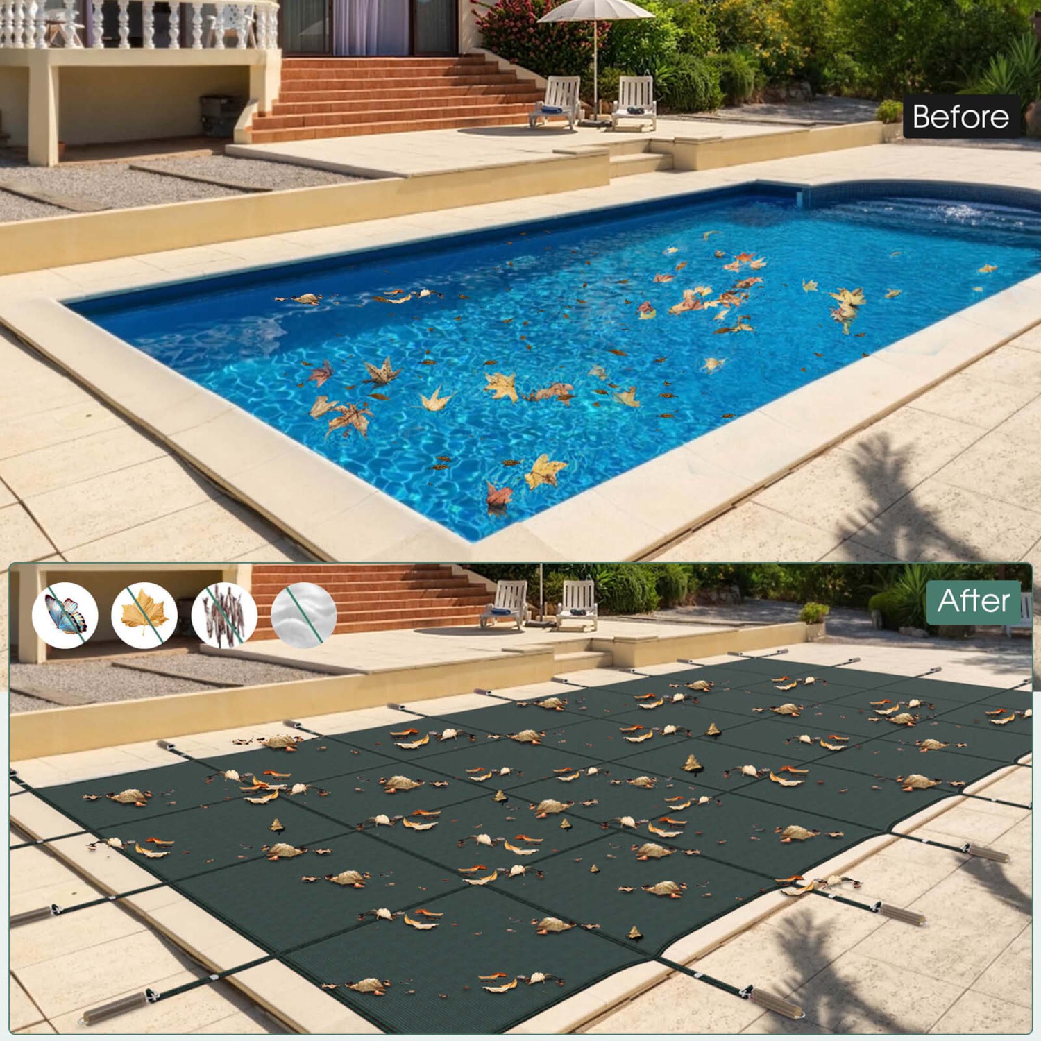 Goplus Winter Swimming Leaf Pool Cover Safety Pool Cover for Pool Size: 40 X 20 FT