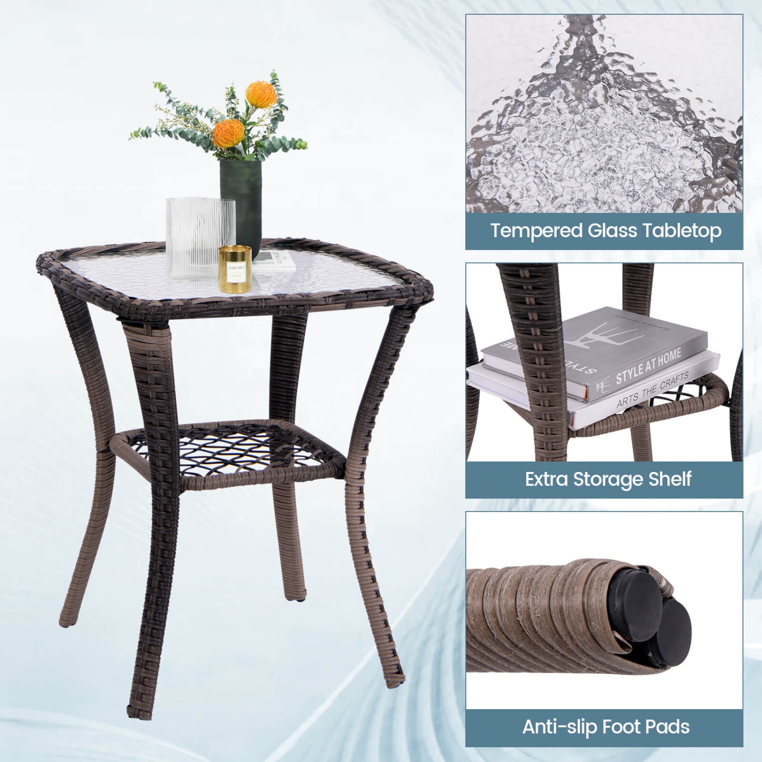 Ensemble de 2 chaises berçants 3 pièces de Costway avec table d'appoint à surface en verre