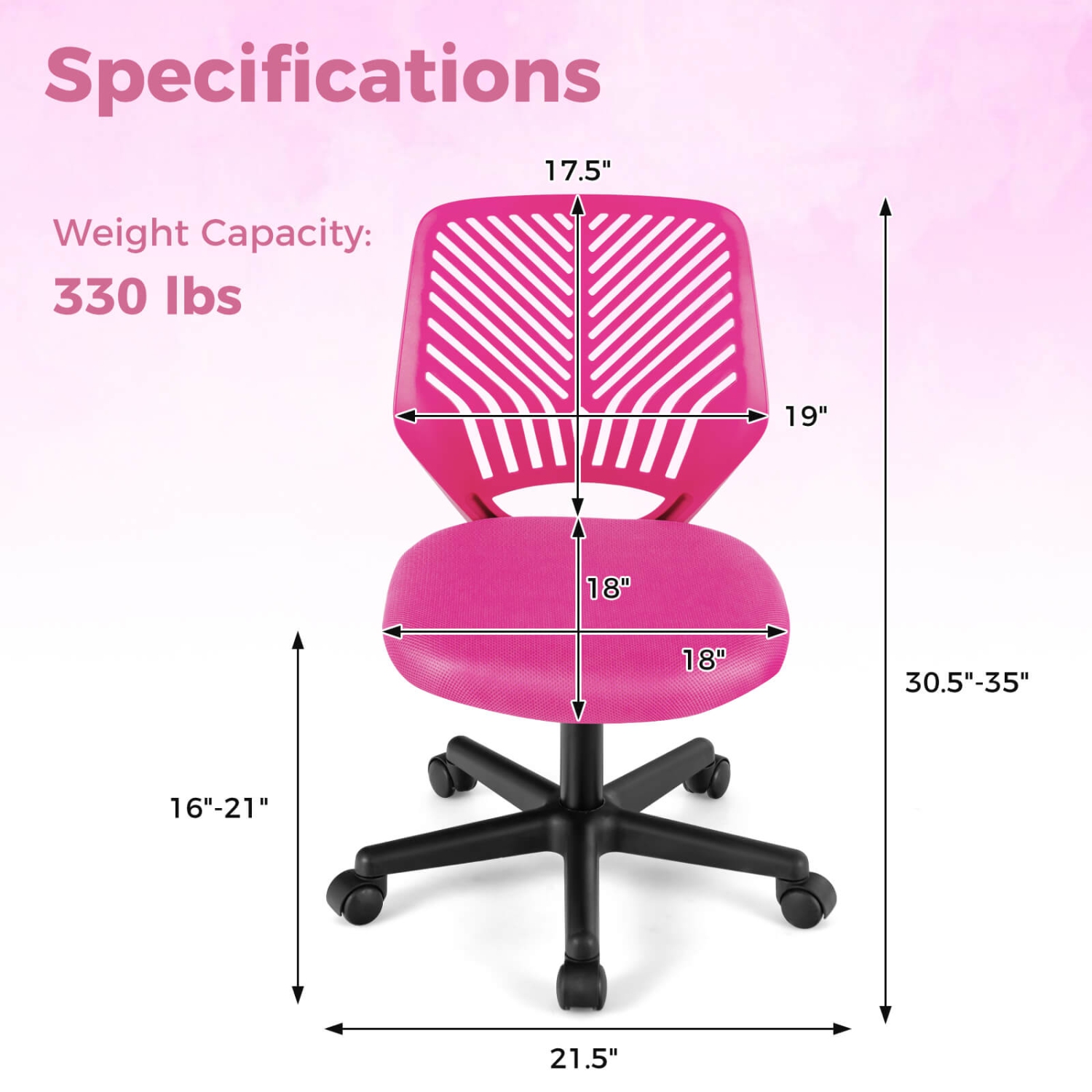 Costway Height-adjustable Ergonomic Kids Desk Chair with Universal Casters Working Chair