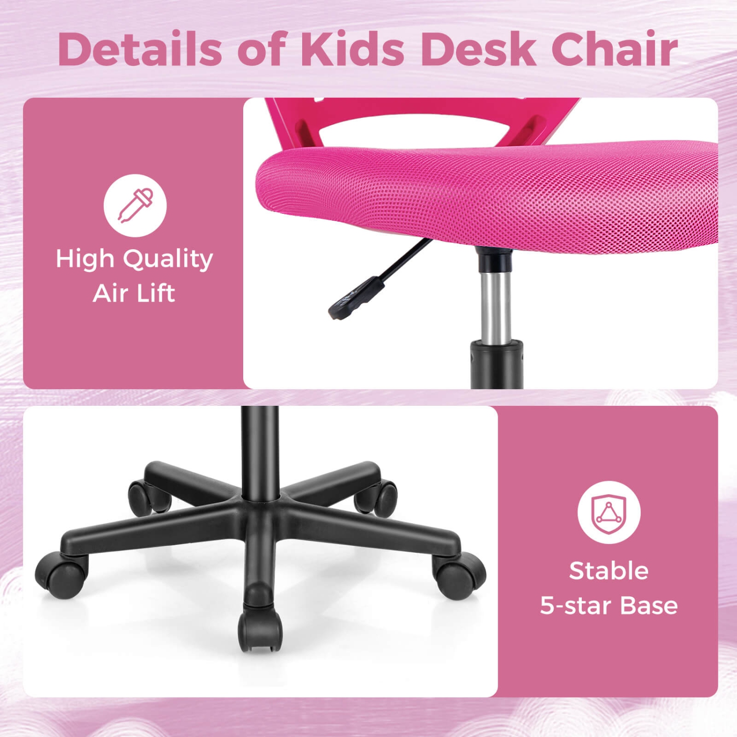 Costway Height-adjustable Ergonomic Kids Desk Chair with Universal Casters Working Chair