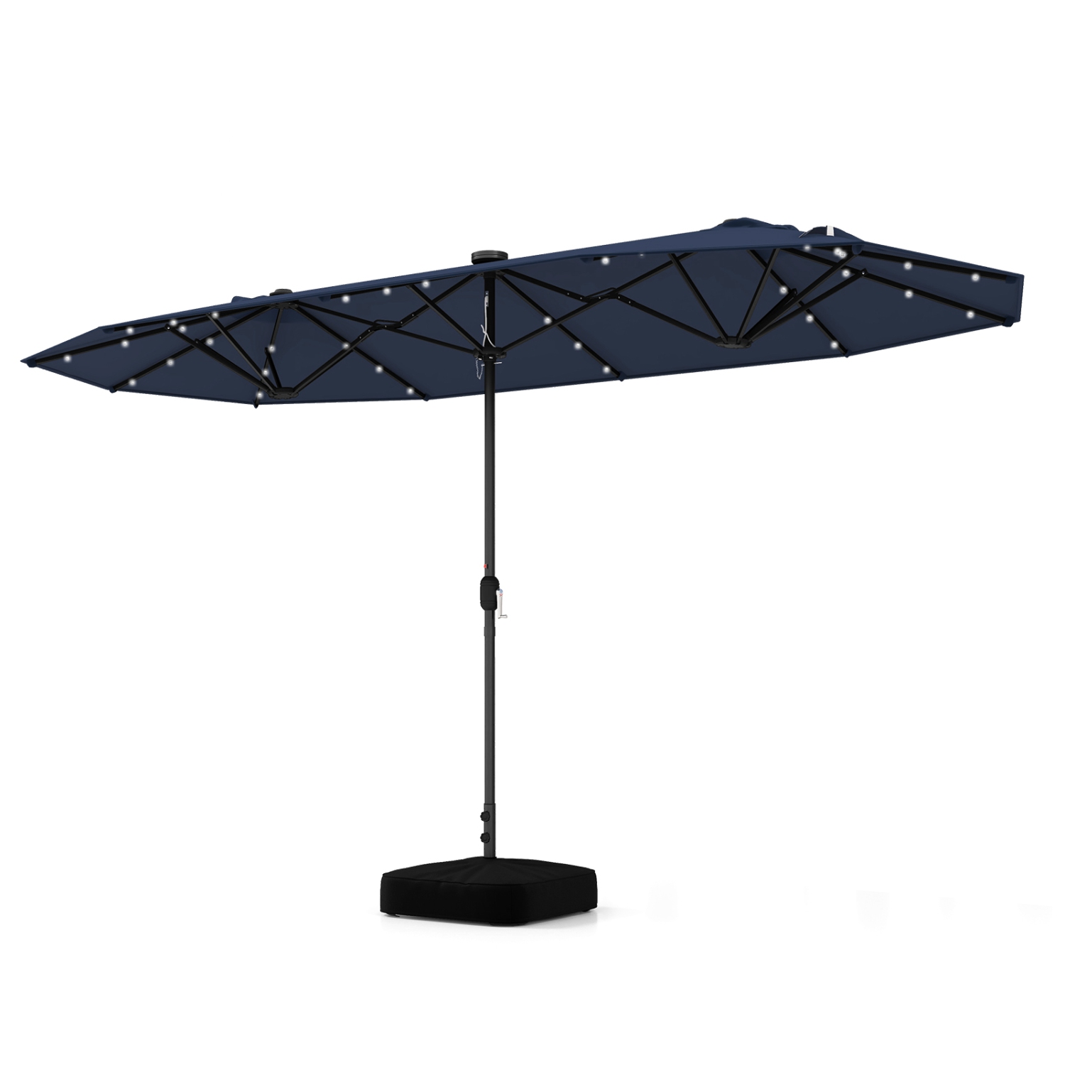 Costway 13FT Double-sided Patio Umbrella with Solar Lights Crank Handle Umbrella Base