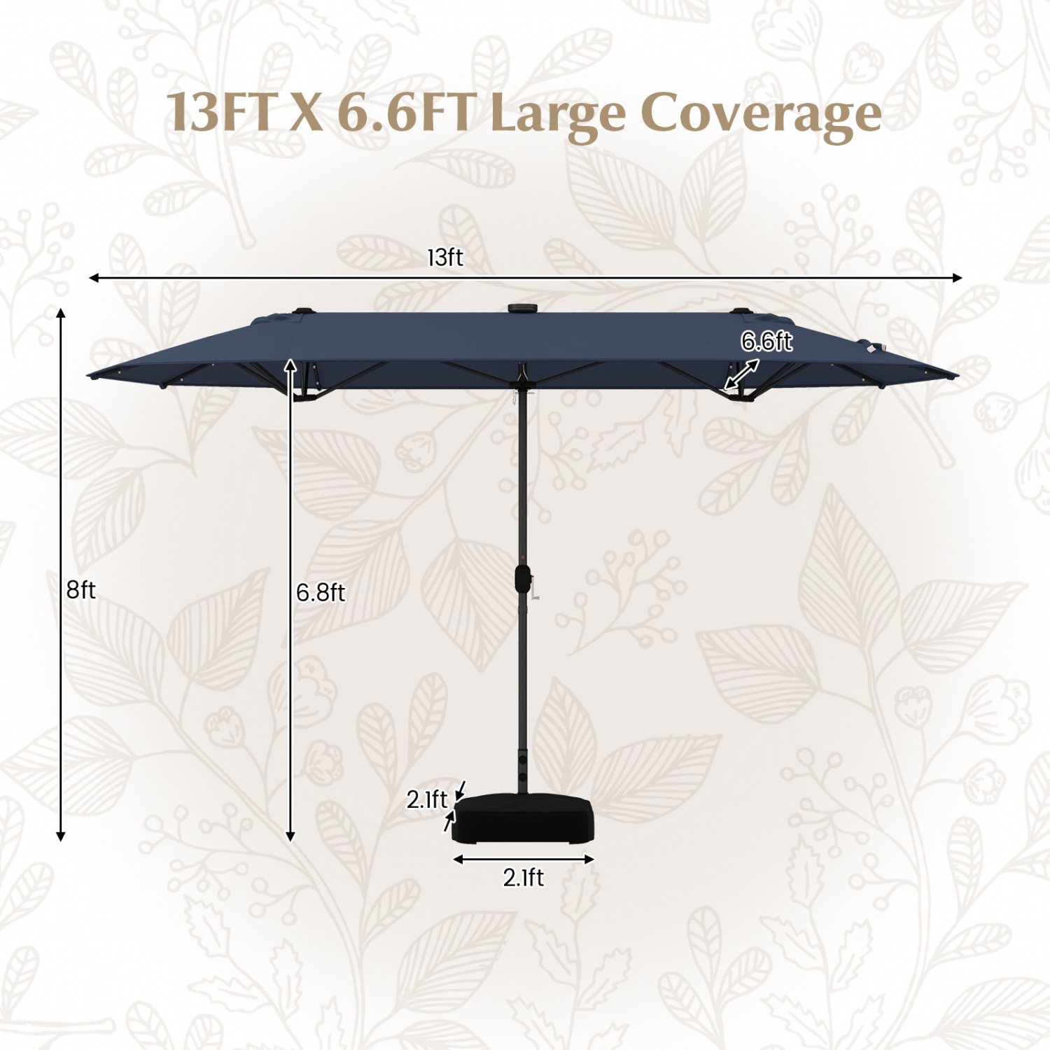 Costway 13FT Double-sided Patio Umbrella with Solar Lights Crank Handle Umbrella Base