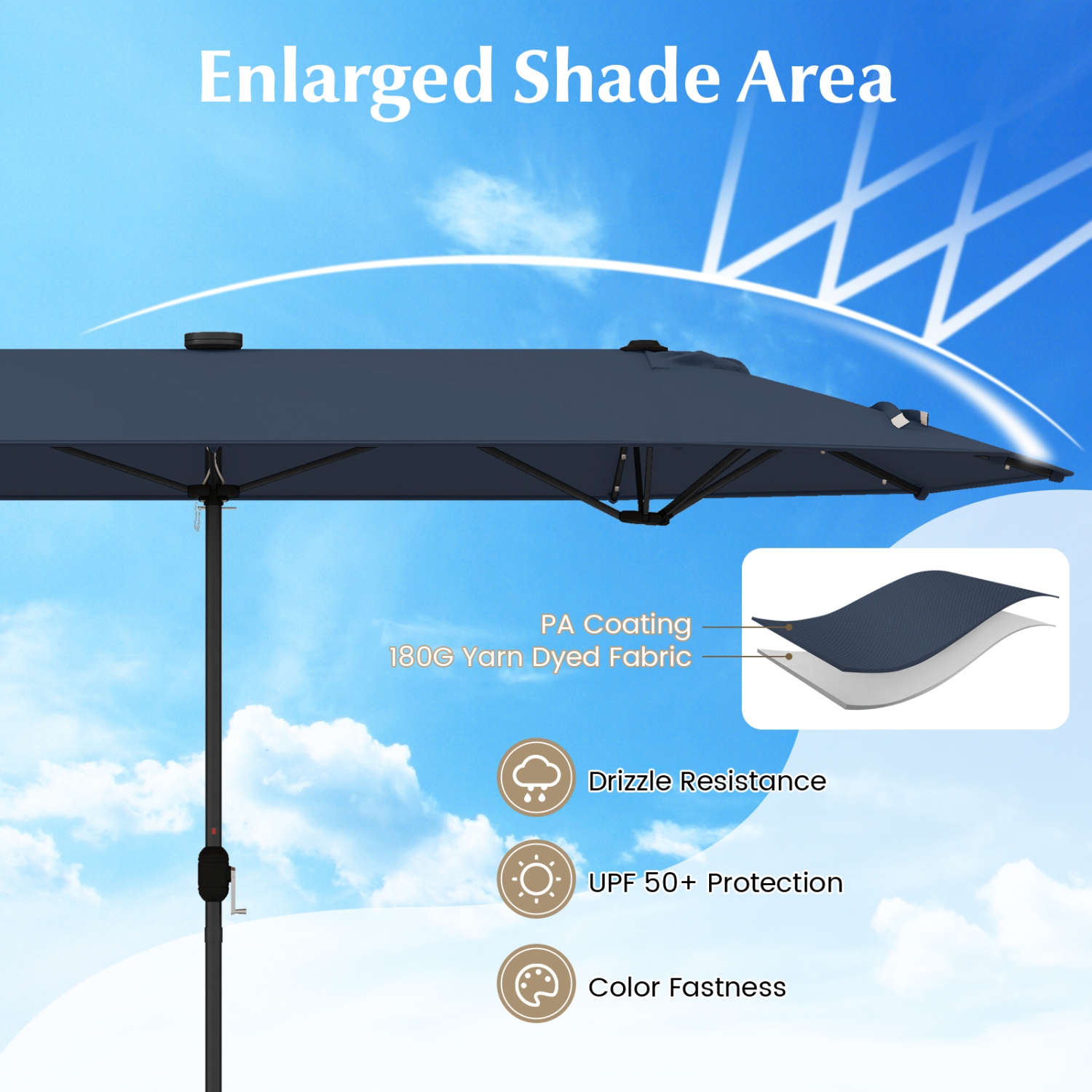 Costway 13FT Double-sided Patio Umbrella with Solar Lights Crank Handle Umbrella Base