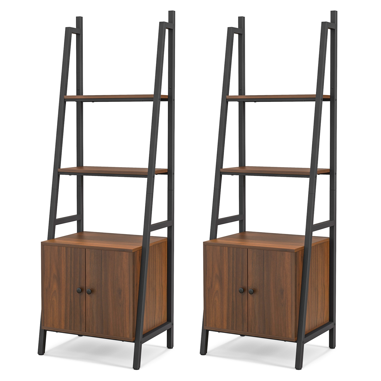 Costway 2 PCS Ladder Shelf Industrial Bookcase with Cabinet Metal Frame for Living Room
