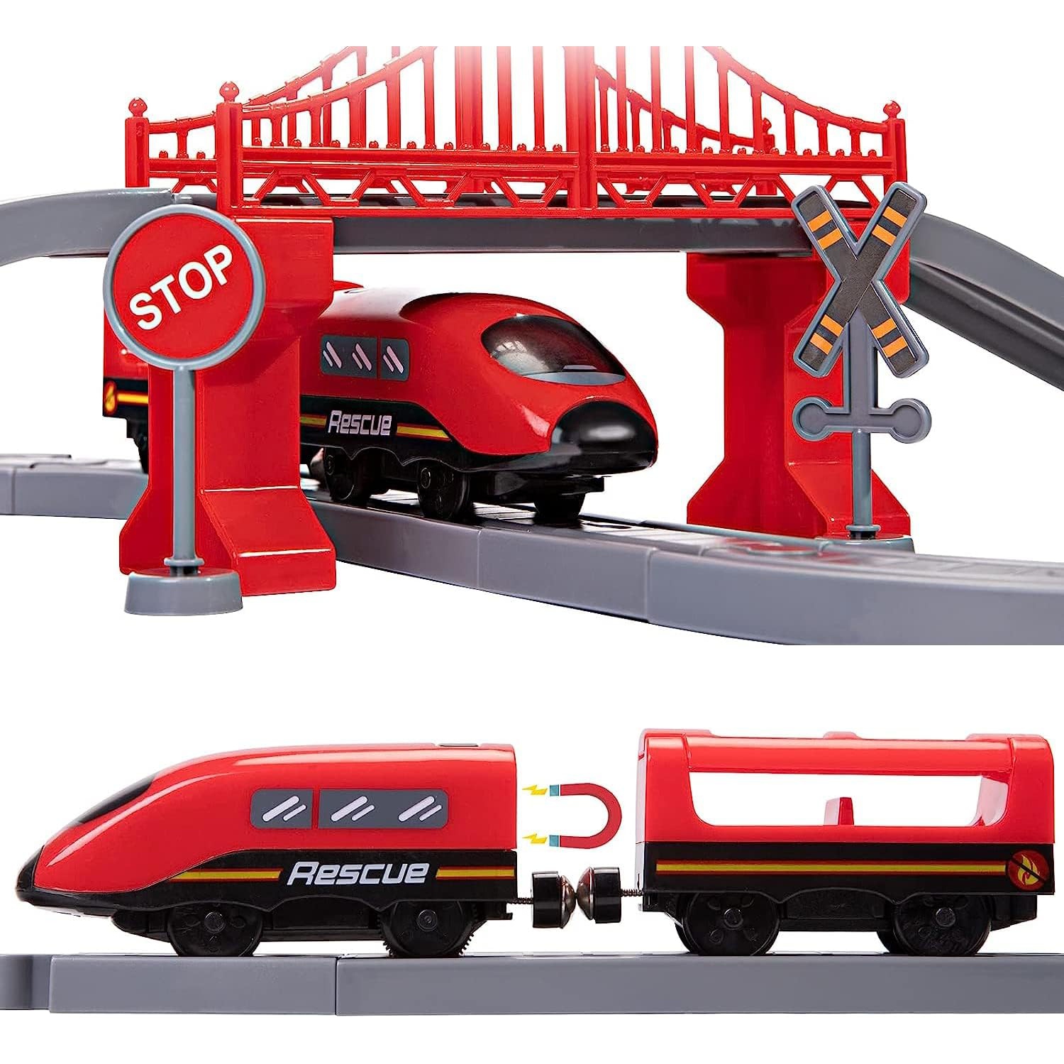 Ensemble de train de sauvetage en feu de piste à monter soi-même