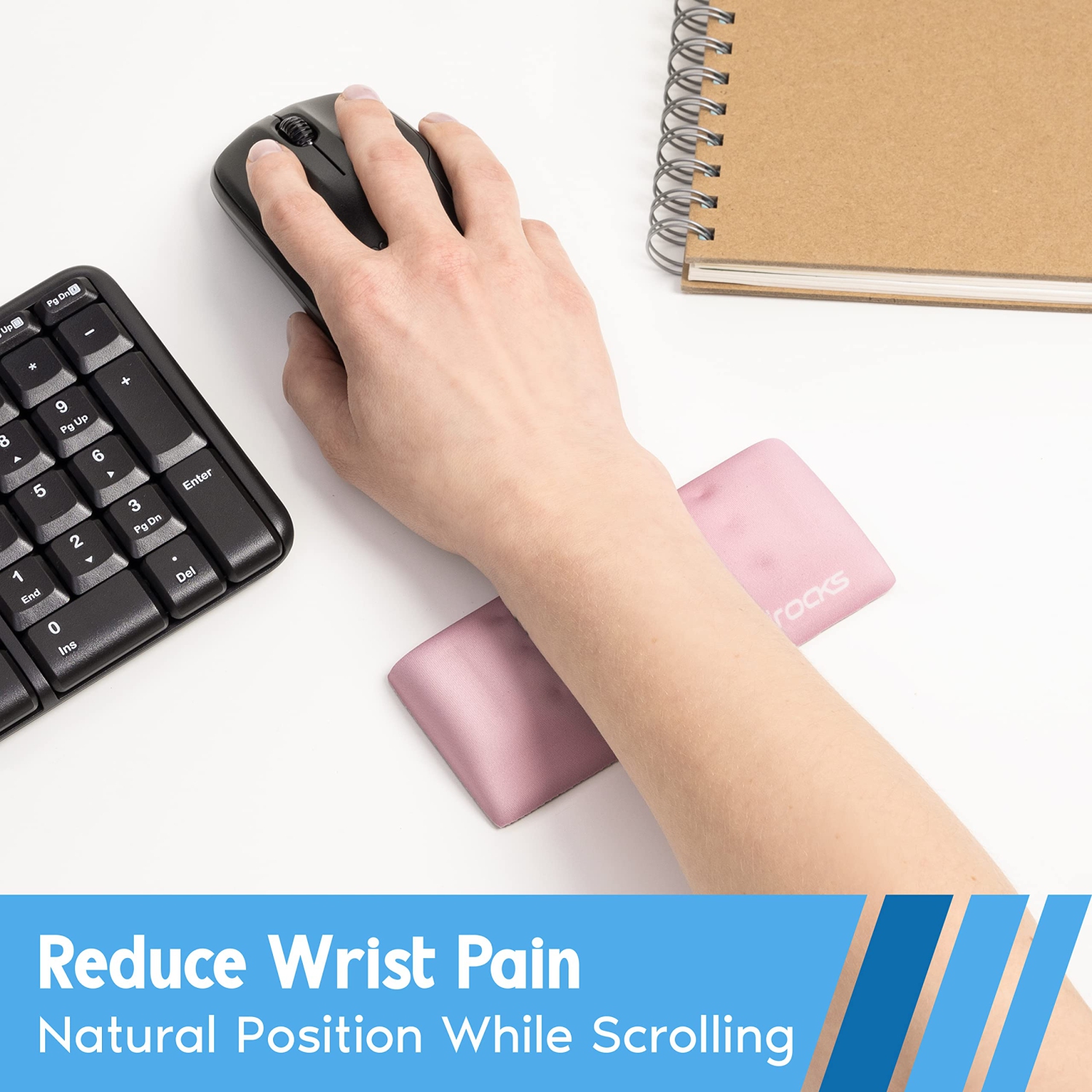 i-Rocks Memory Foam Mouse Wrist Rest - Pain-Reducing Wrist Rest for Mouse - Non-Slip Rubber Base Wrist Rest - Cooling Mouse Wrist Support for Long