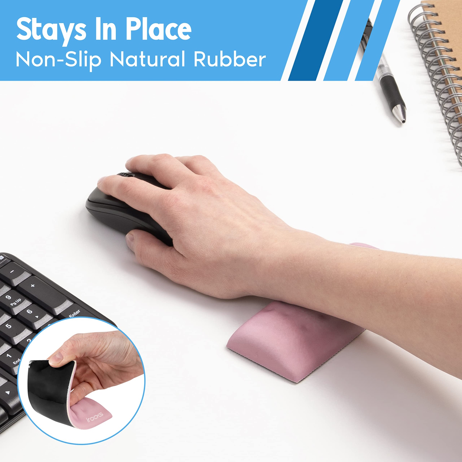 i-Rocks Memory Foam Mouse Wrist Rest - Pain-Reducing Wrist Rest for Mouse - Non-Slip Rubber Base Wrist Rest - Cooling Mouse Wrist Support for Long