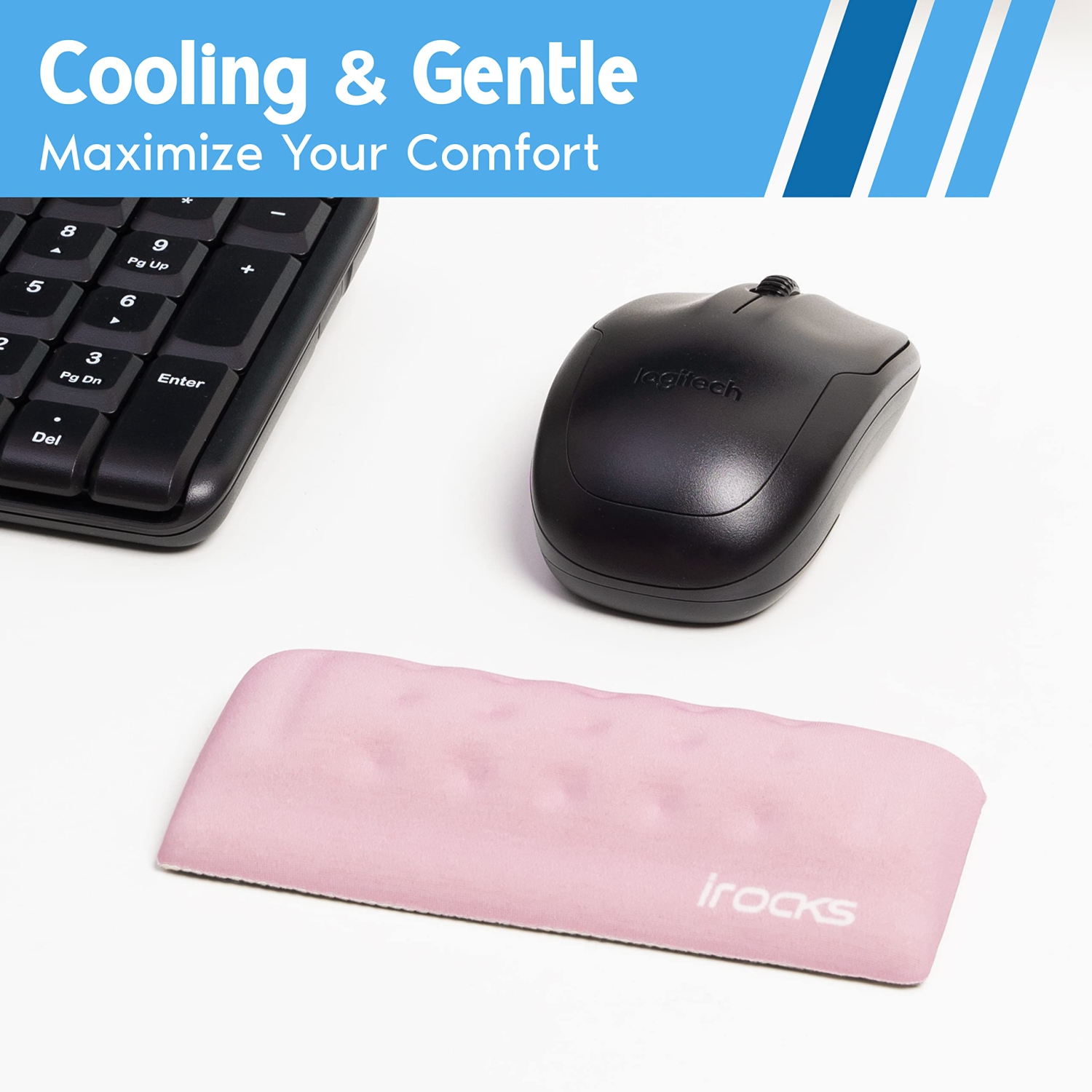 i-Rocks Memory Foam Mouse Wrist Rest - Pain-Reducing Wrist Rest for Mouse - Non-Slip Rubber Base Wrist Rest - Cooling Mouse Wrist Support for Long