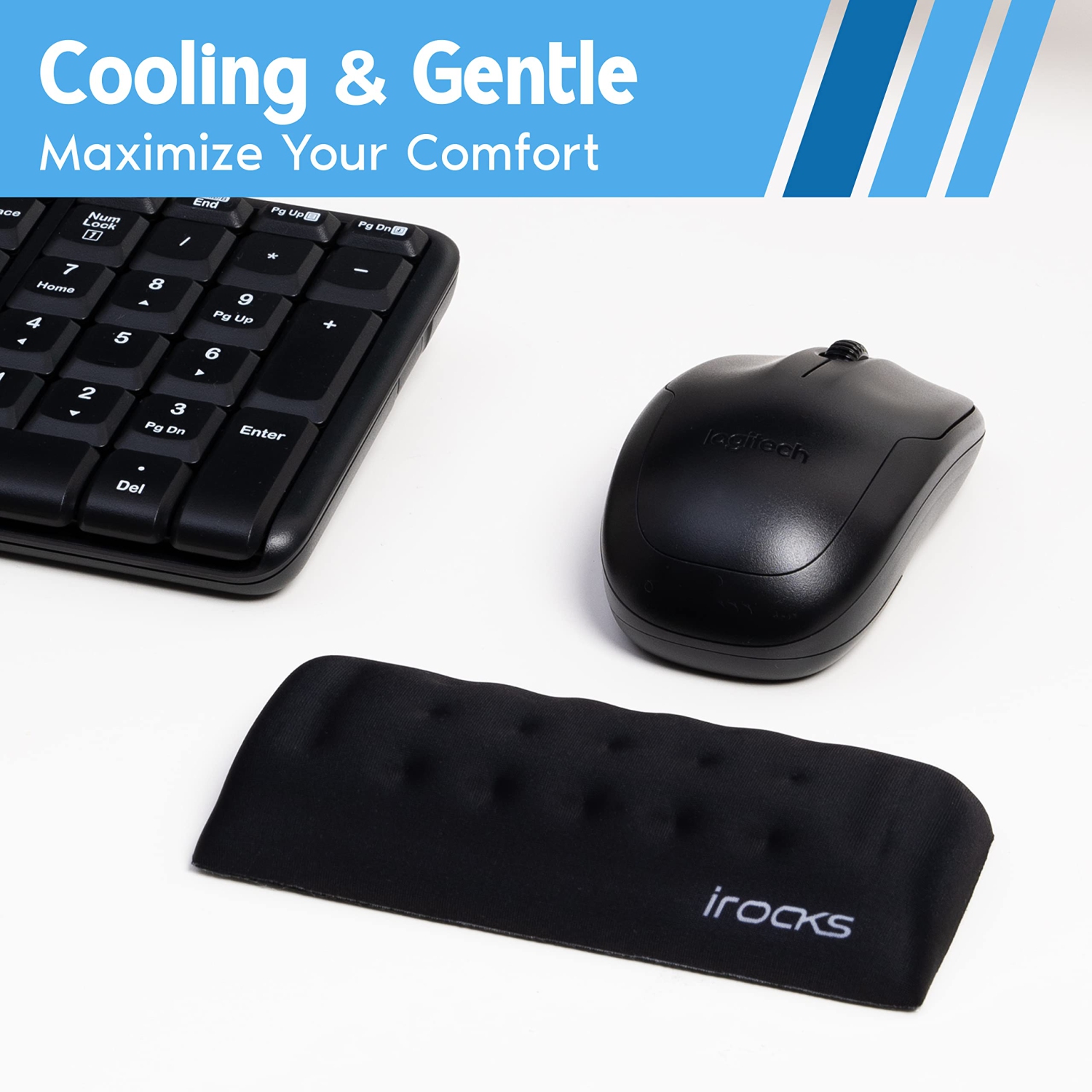 i-Rocks Memory Foam Mouse Wrist Rest - Pain-Reducing Wrist Rest for Mouse - Non-Slip Rubber Base Wrist Rest - Cooling Mouse Wrist Support for Long