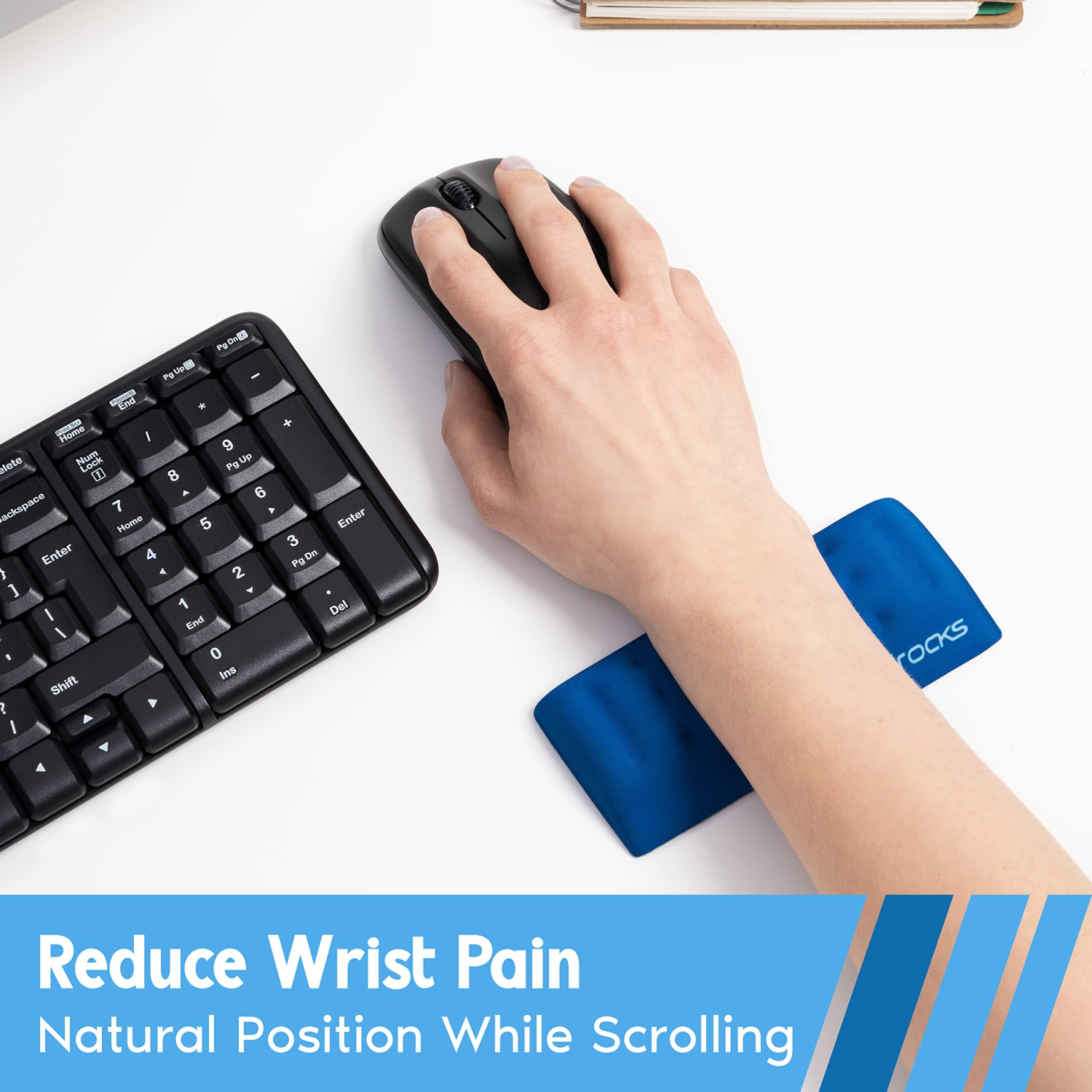 i-Rocks Memory Foam Mouse Wrist Rest - Pain-Reducing Wrist Rest for Mouse - Non-Slip Rubber Base Wrist Rest - Cooling Mouse Wrist Support for Long